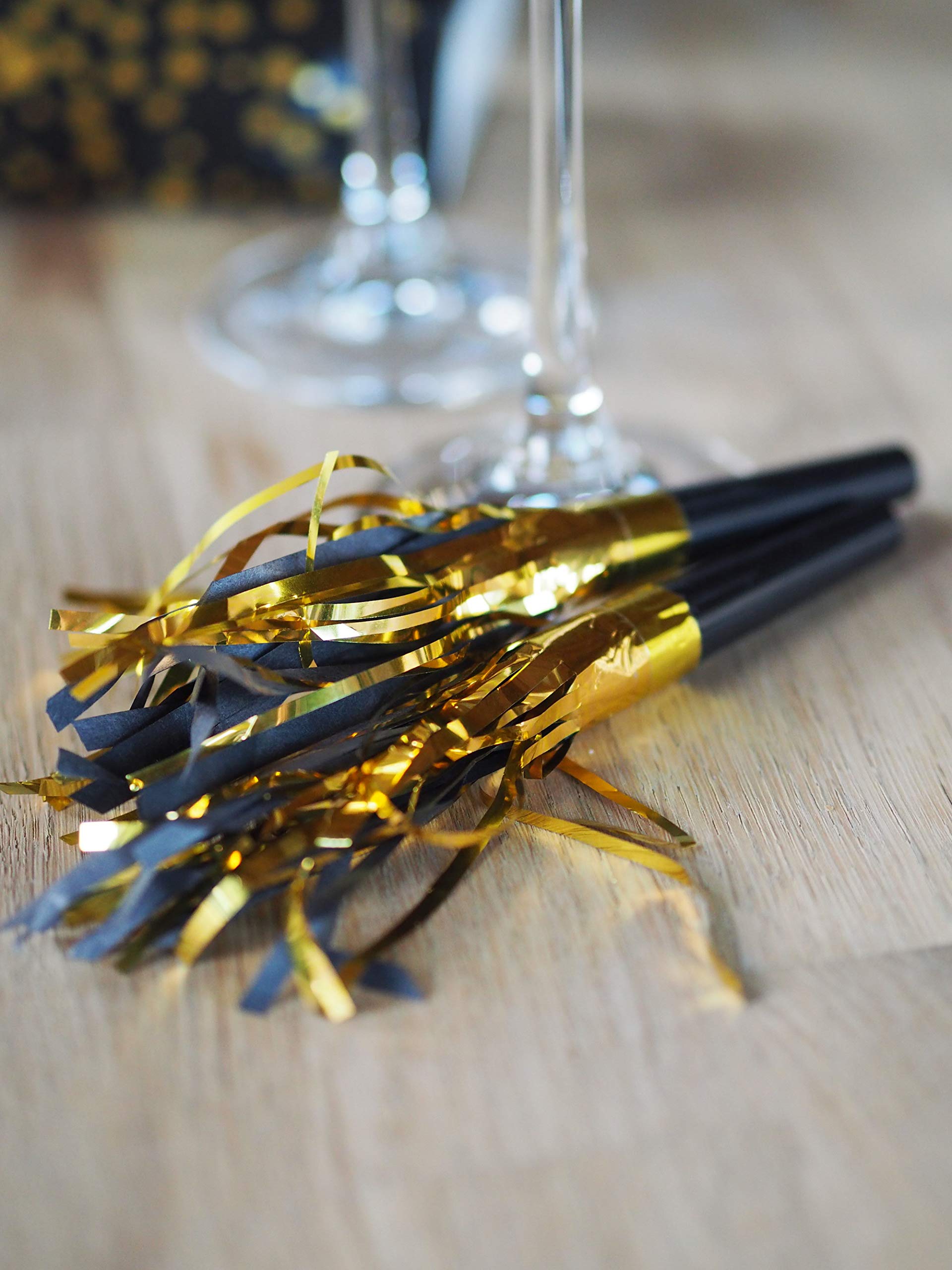 50 Pack Black and Gold Noise Makers for New Year's Eve Party - Loud Party Favors, NYE Celebration Supplies, Countdown Accessories for Festive Events & Birthday Parties