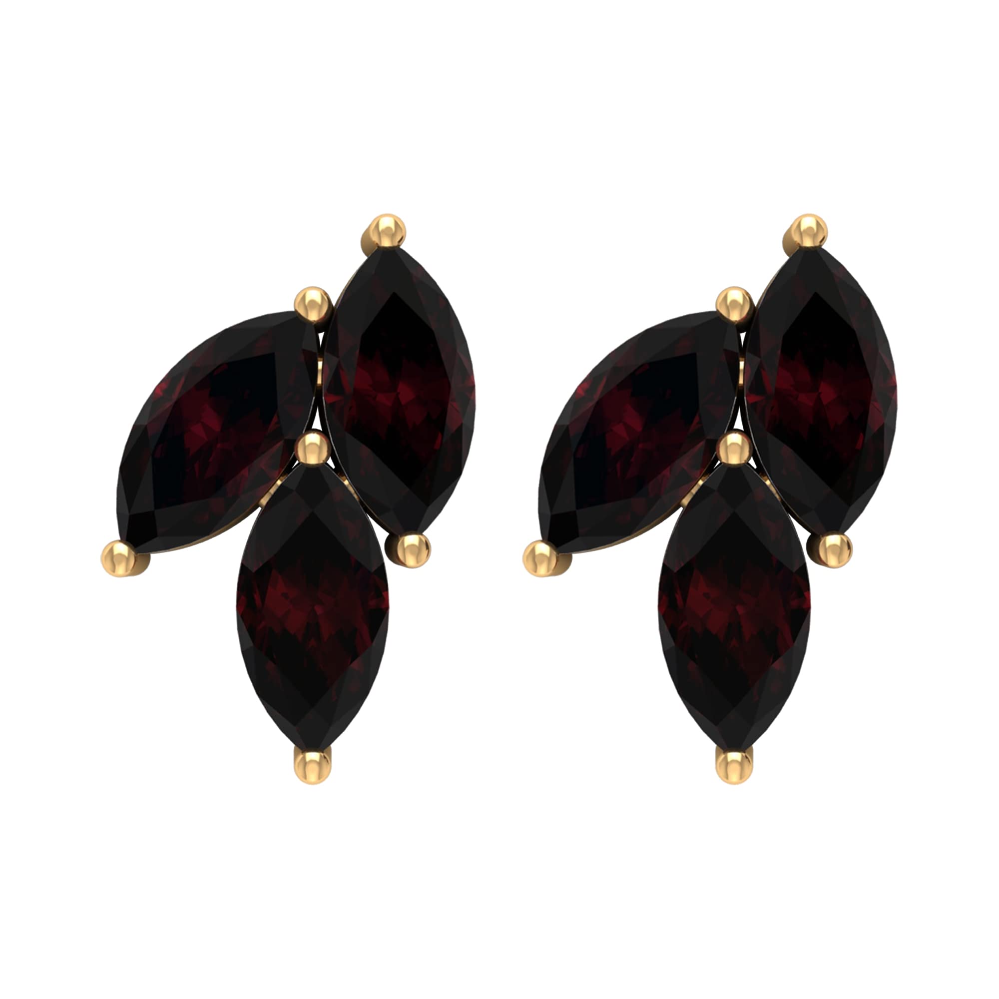 1 CT Garnet Stud Earrings - 14K Solid Gold Marquise Cut Screw Back Cluster Earrings | January Birthstone Jewelry for Women | Perfect Gift for Anniversary, Birthday & Special Occasions