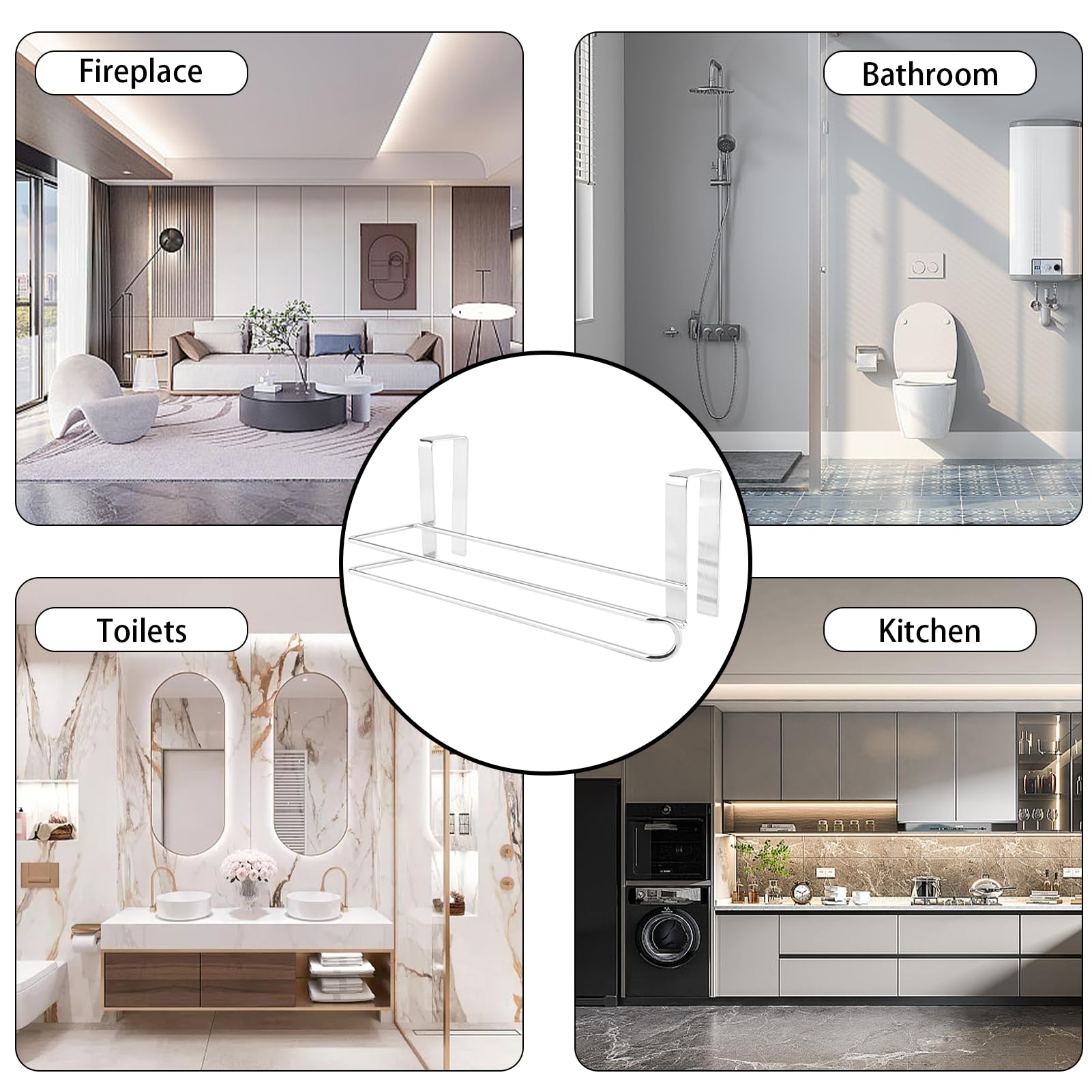 Jerliflyer No-Drill Stainless Steel Wall Mounted Bathroom Towel Rack - Double Towel Holder & Roller Bar for Bath, Kitchen, and Laundry Room Organization