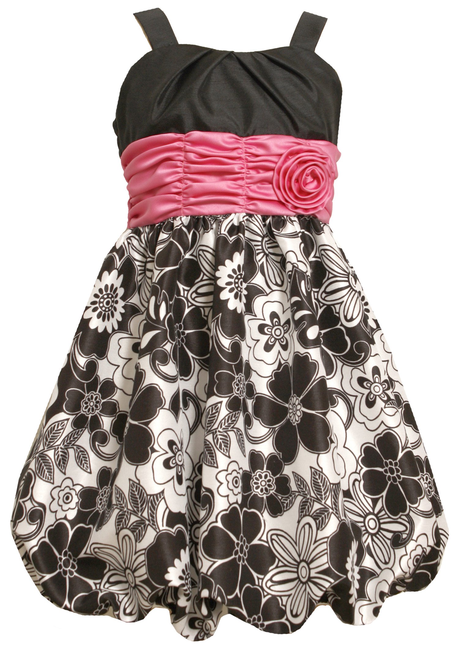 Plus Size Bubble Dress for Girls - Black/White Shirred Waist for Parties & Events