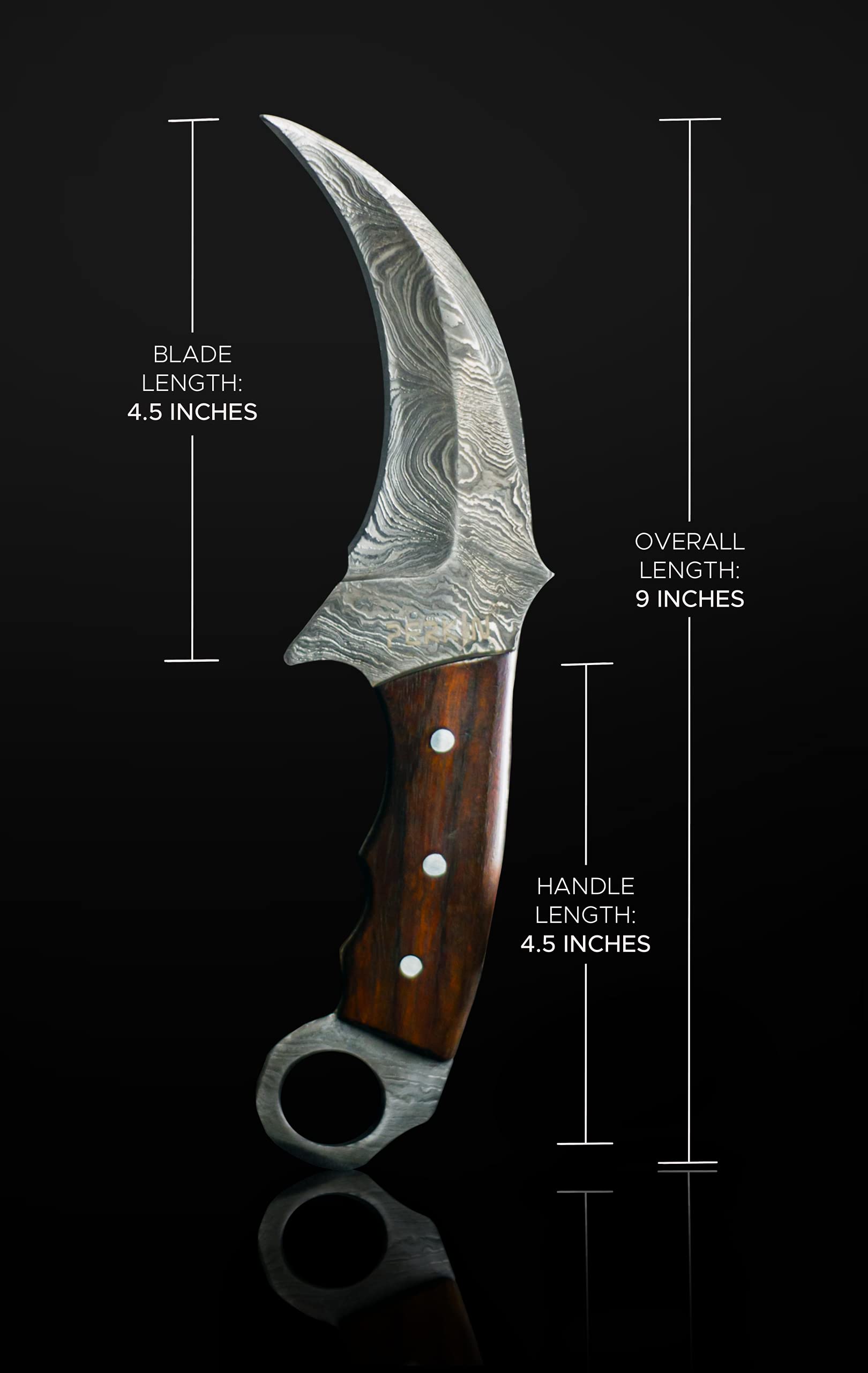 Premium Damascus Steel Hunting Knife with Leather Sheath - Perkin Knives KT101 Fixed Blade for Outdoor Survival, Camping & Bushcraft