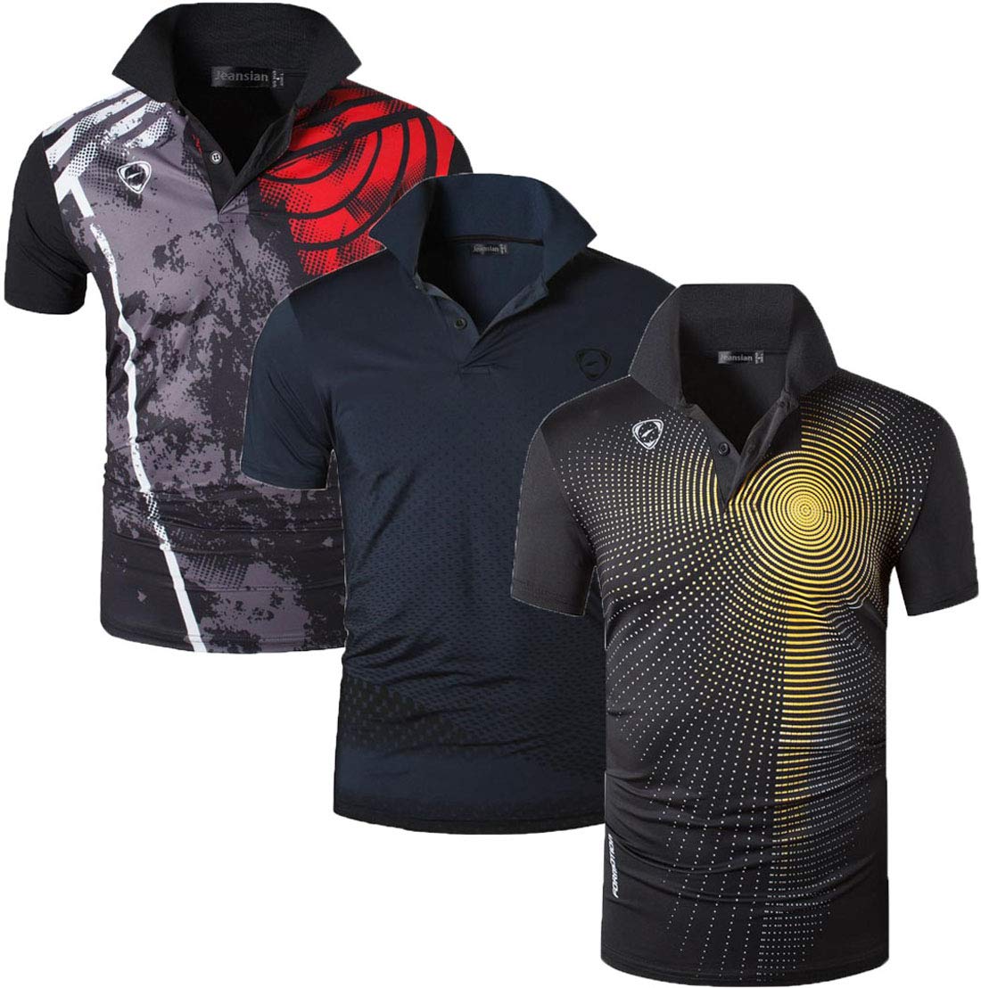 Jeansian Men's Quick Dry Polo Shirt 3-Pack - Moisture Wicking Golf & Tennis Tee for Outdoor Sports - Breathable Activewear for Bowling, Running & Casual Wear