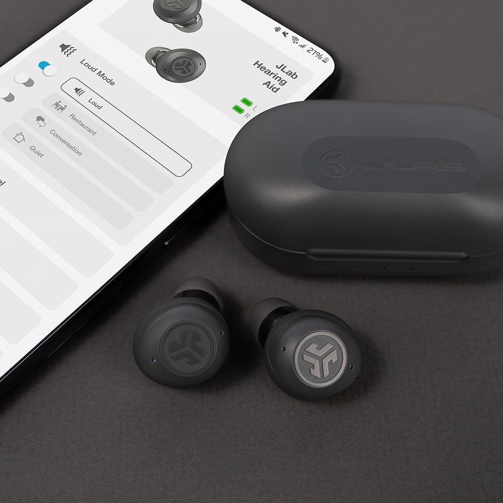 Premium OTC Hearing Aid in Graphite - Rechargeable & Noise Cancelling for Seniors & Adults - Perfect for TV Watching, Conversations & Outdoor Activities