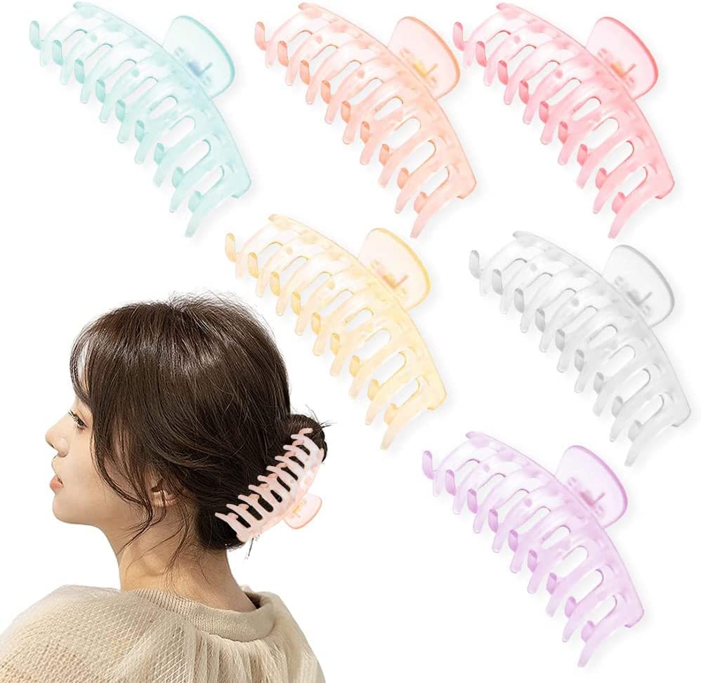 Bakefy 6-Pack Large Hair Claw Clips for Women - Strong Hold Banana Clips for Thick & Thin Hair - Fashionable Jaw Clips for Women & Girls - Perfect for Updos, Ponytails & Everyday Hairstyles