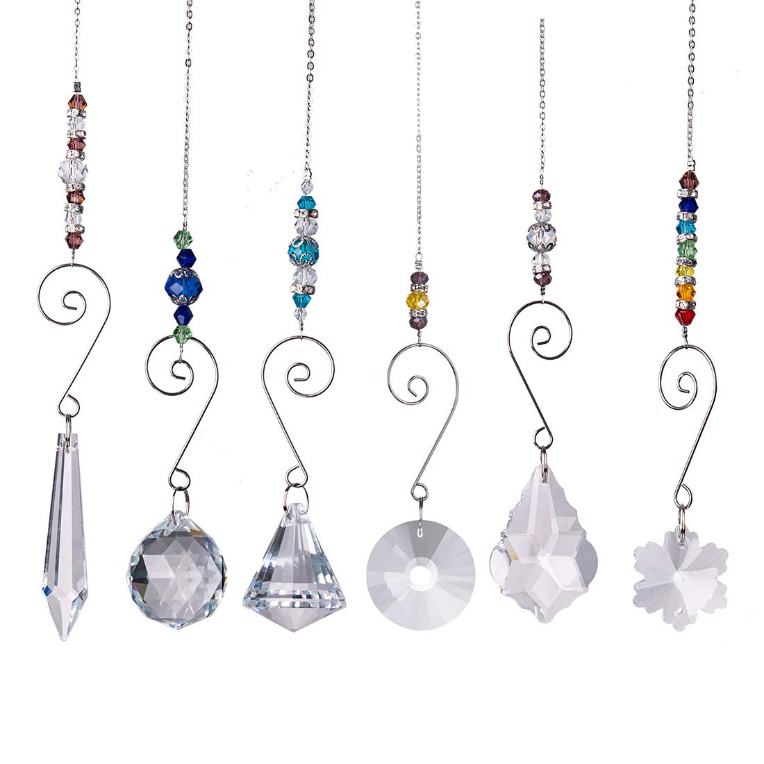 Longsheng Set of 6 Handmade Crystal Suncatchers - Rainbow Window Prisms for Home & Garden Decor, Stained Glass Window Hangings for Sunlight Reflections - Perfect for Windows, Patios, and Indoor/Outdoor Spaces