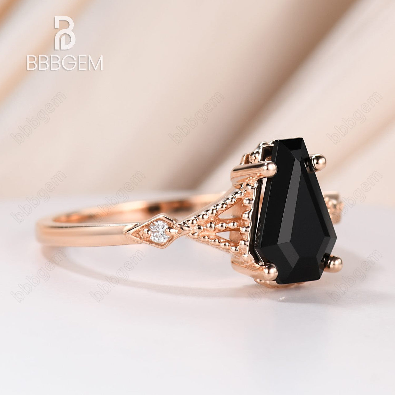 Black Onyx Coffin Cut Ring with Black Spinel - Vintage Gothic Engagement Ring for Women | Perfect for Dark Weddings, Halloween Jewelry & Alternative Fashion