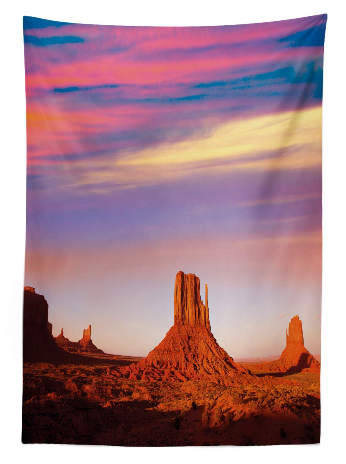 Ambesonne United States Outdoor Tablecloth - Monument Valley Sunset Utah Desert Design, Washable Picnic Table Cover 58x84 Inches, Dark Orange Pink Blue - Perfect for BBQs, Camping & Outdoor Dining