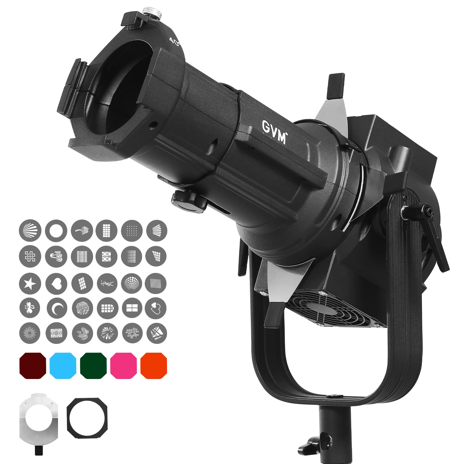 GVM Conical Optical Snoot Kit with 40° Projection Lens - 30 Gobos & 5 Color Filters - Adjustable Focus Bowens Mount for Studio LED Video Lights & Flash (Up to 600W) - Perfect for Portrait Photography, Product Shoots & Stage Lighting Effects