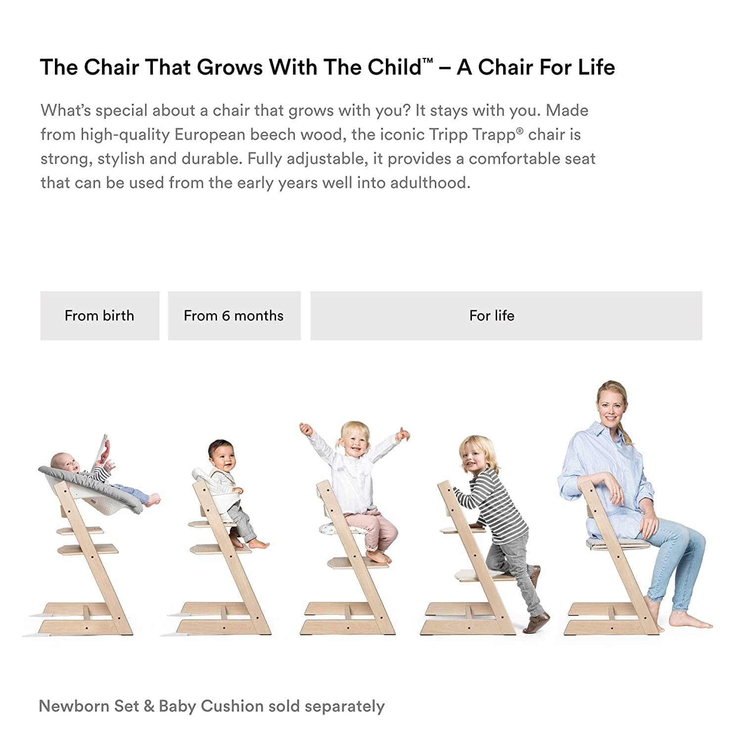 Stokke Tripp Trapp Complete High Chair with Baby Tray - Adjustable Wooden Highchair for Toddlers & Kids - Perfect for Dining, Feeding & Learning at Home