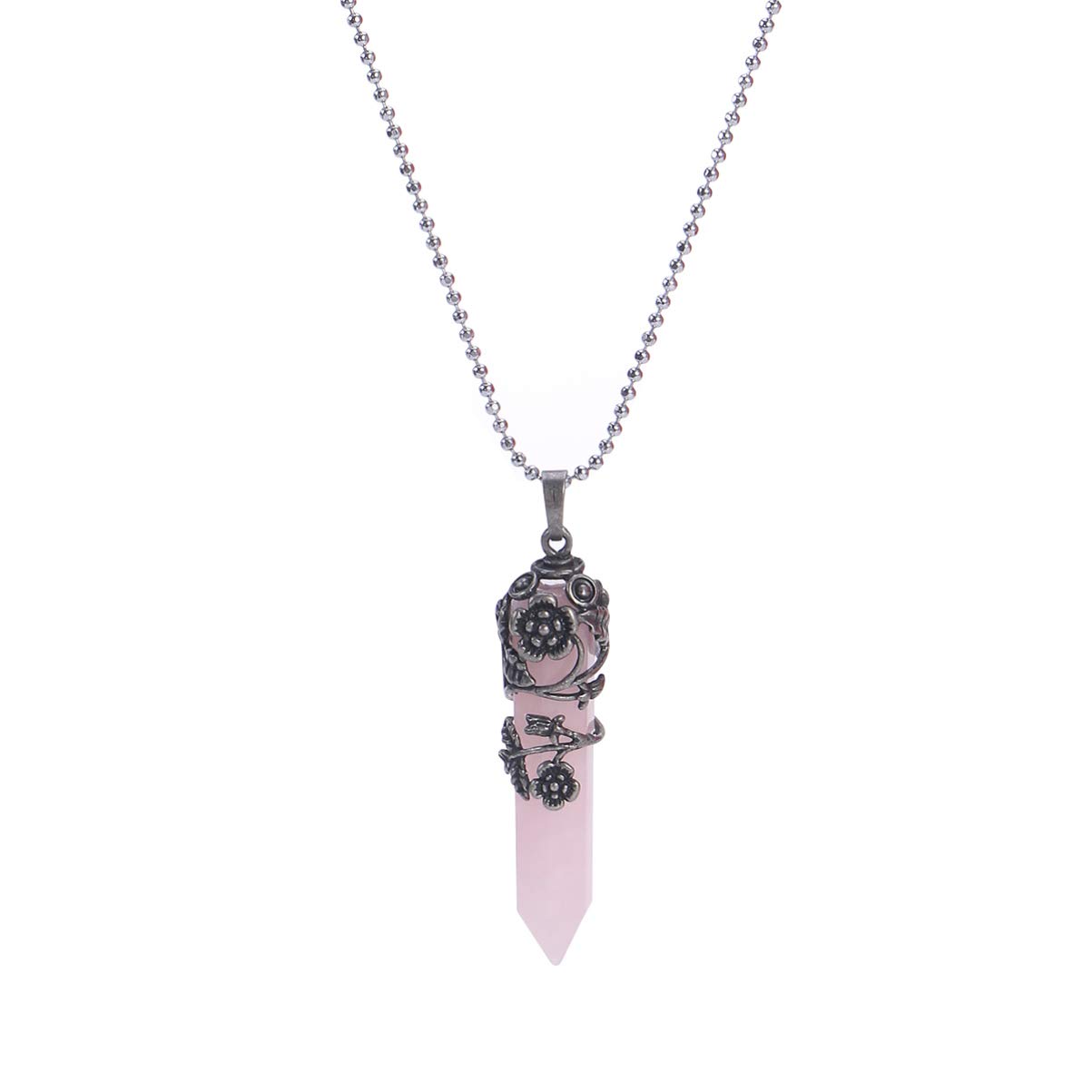 EXCEART Sterling Silver Flower Wrapped Rose Quartz Healing Necklace for Women - Elegant Crystal Pendant Jewelry for Meditation, Energy Healing & Everyday Fashion Accessory