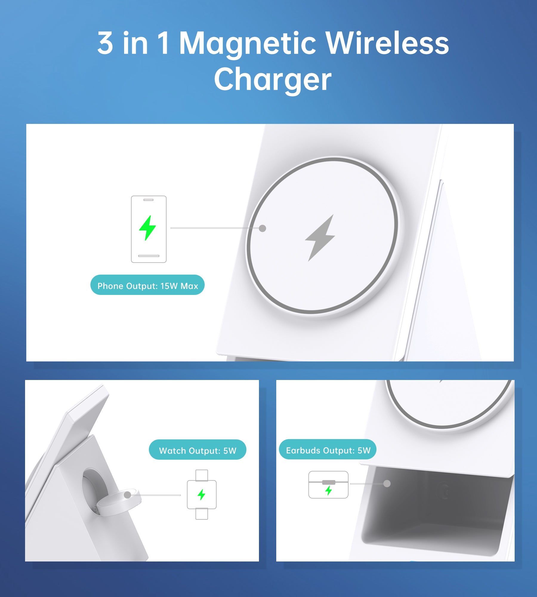 Choetech T600 3-in-1 Magnetic Wireless Charger for iPhone, Apple Watch & AirPods - Foldable Design for Travel & Nightstand Use