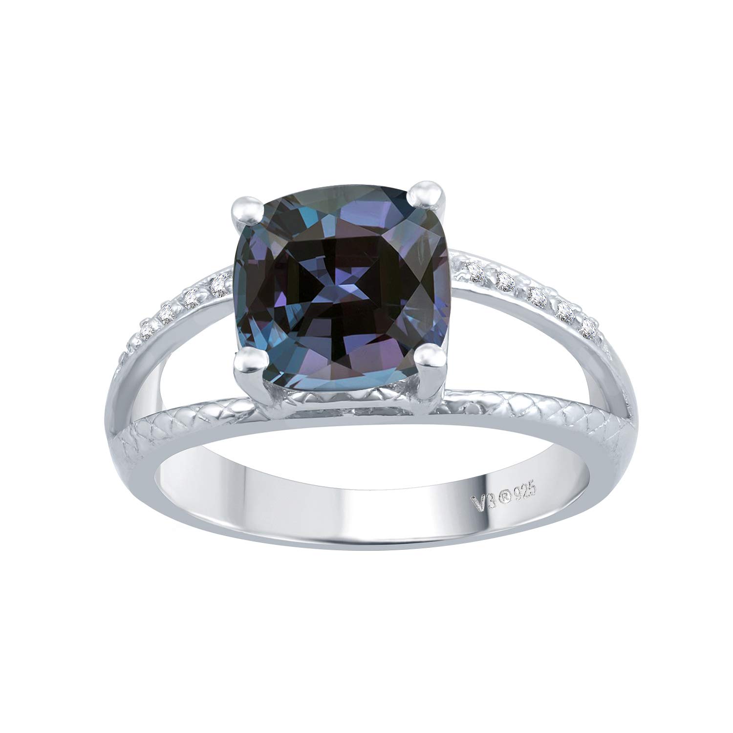 Sterling Silver Gemstone & Natural White Topaz Split-Shank Cocktail Ring for Women | Elegant Party, Wedding, Evening Wear Jewelry Gift