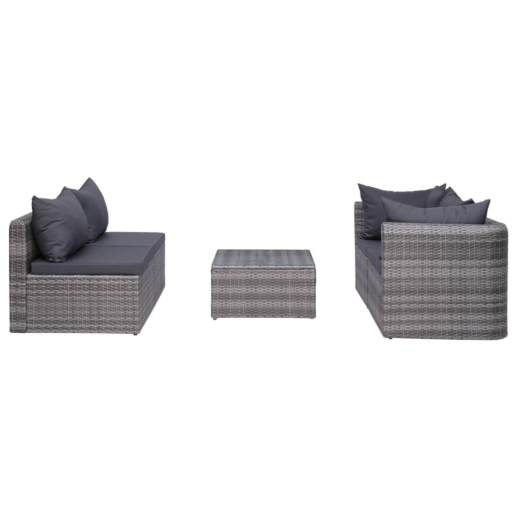 5-Piece Patio Sofa Set with Cushions & Pillows, Gray Poly Rattan Outdoor Furniture - Perfect for Garden, Backyard, and Poolside Relaxation