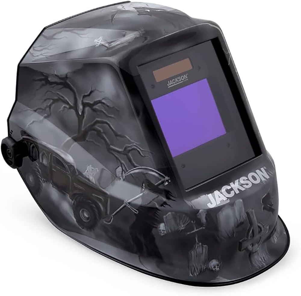 Jackson Safety Premium Auto Darkening Welding Helmet - ADF Lens, Wide View, Solar Powered for Arc/TIG/MIG Welding - Ideal for DIY, Construction & Metal Fabrication Projects
