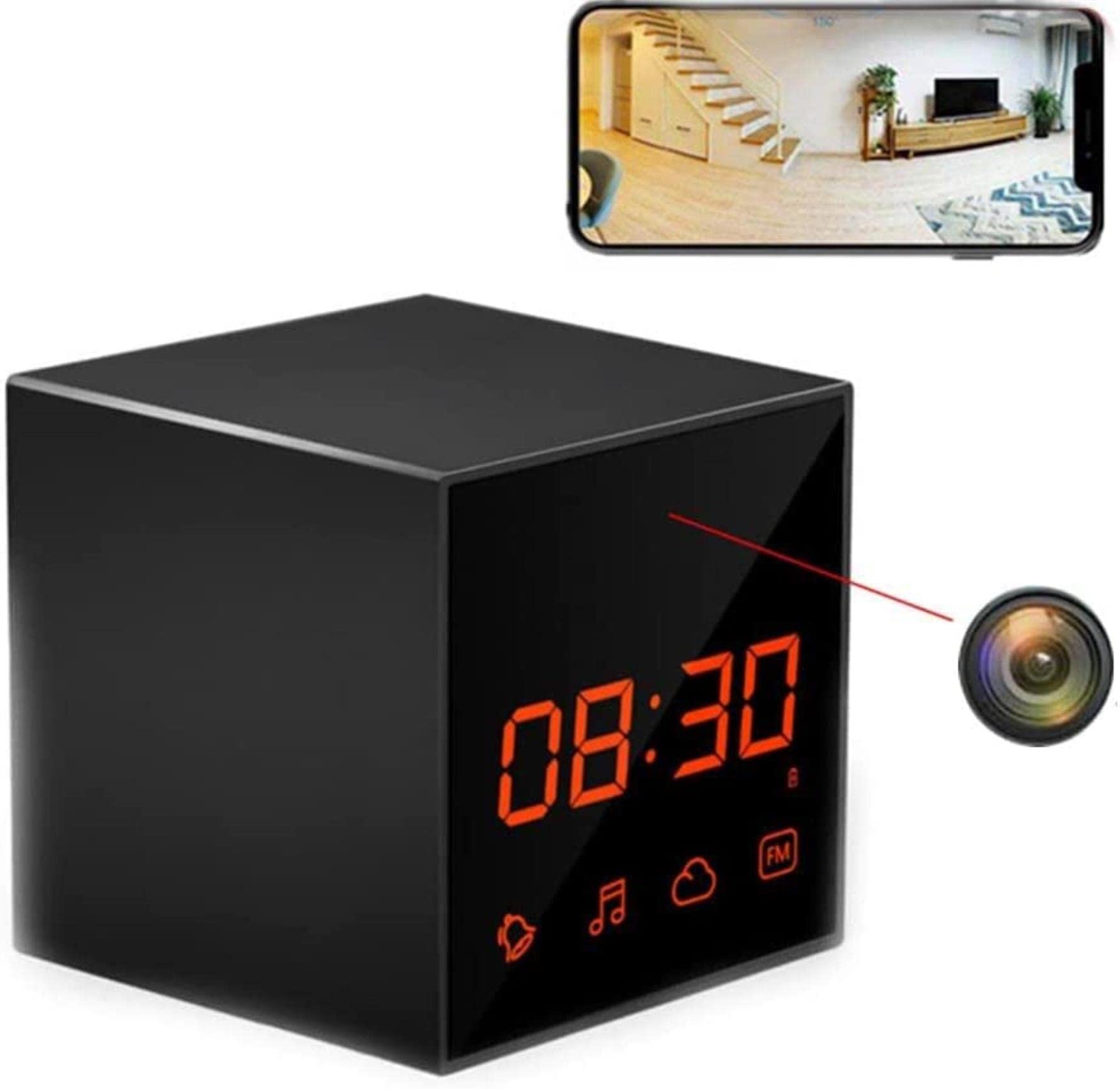 AADECOR WiFi Hidden Camera Clock - 1080P HD Spy Camera with Invisible Lens, Wireless Charger, Speaker & Music Box for Home Security & Surveillance | Perfect for Office, Nursery, and Indoor Monitoring