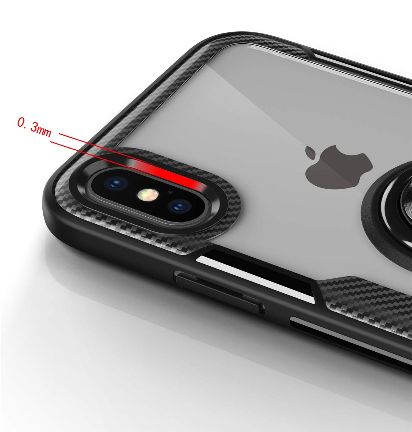 SORAKA Clear Slim Fit Hard PC Case for iPhone X/Xs with Ring Holder & Metal Plate - Magnetic Car Mount Compatible - Perfect for Driving, Work & Everyday Use