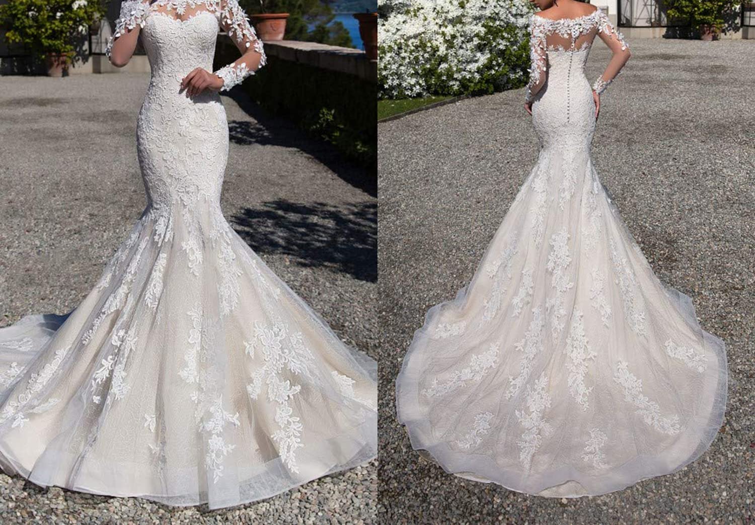 Elegant Long Sleeve Mermaid Wedding Dress with Lace Appliques - Perfect for Bridal Ceremony, Beach Wedding & Formal Occasions