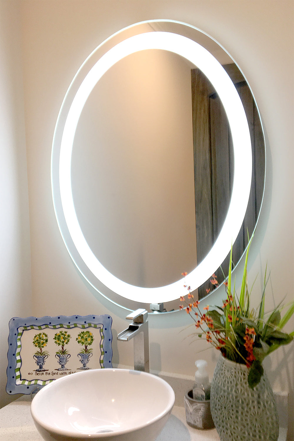 32 x 24 Inch Oval LED Bathroom Mirror with Front Lighting - Perfect for Vanity, Makeup Application, and Modern Bathroom Decor