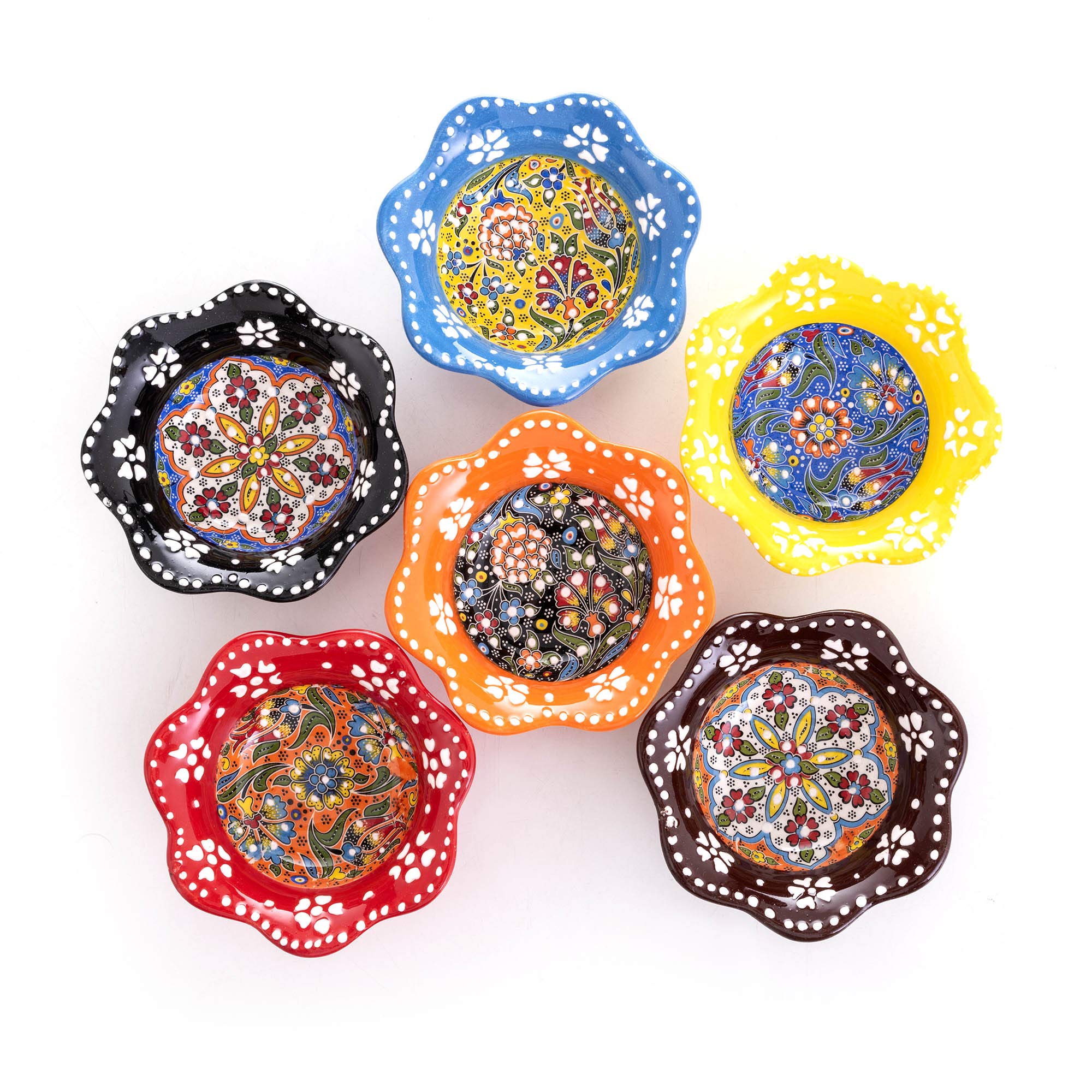 Handmade Turkish Ceramic Pinch Bowls Set of 6 (3.14