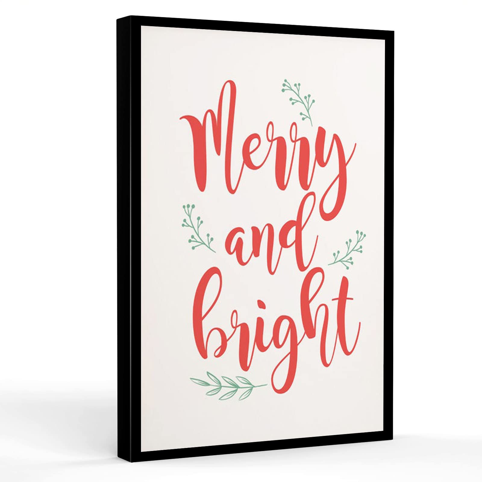 Merry and Bright Christmas Wall Art - 12x18 Inch Framed Canvas Holiday Decor for Bedroom, Office, Living Room & Men's Wall Decor - Perfect for Festive Home & Office Styling
