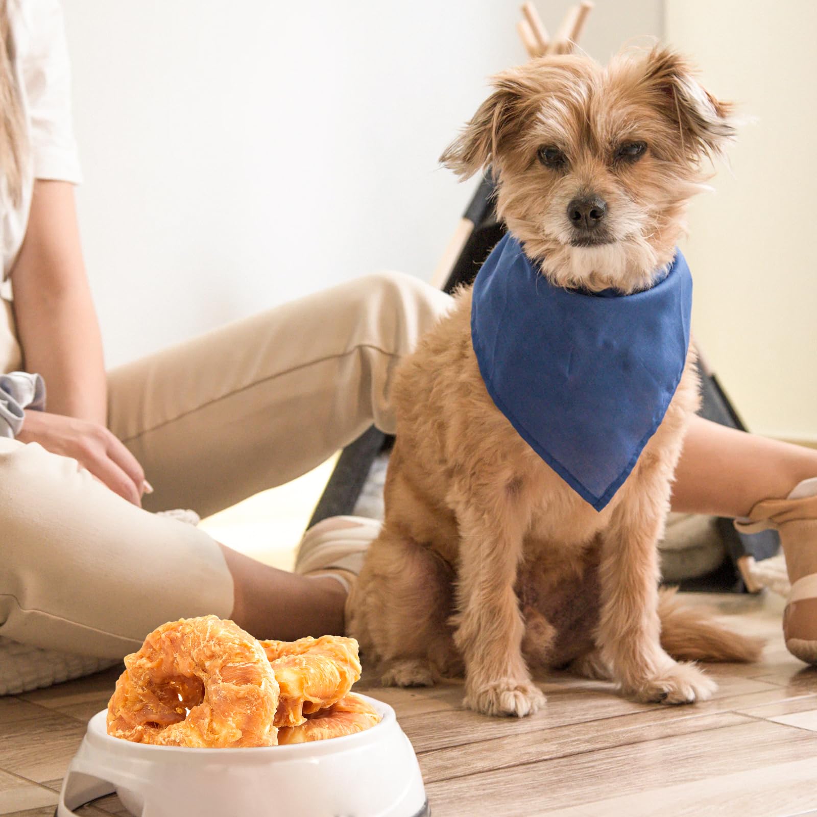 Premium Long-Lasting Dog Treats - Chicken Wrapped Rawhide Donuts for Medium & Large Dogs | Natural Chewy Chews for Dental Health | Perfect for Training Rewards & Playtime Snacks