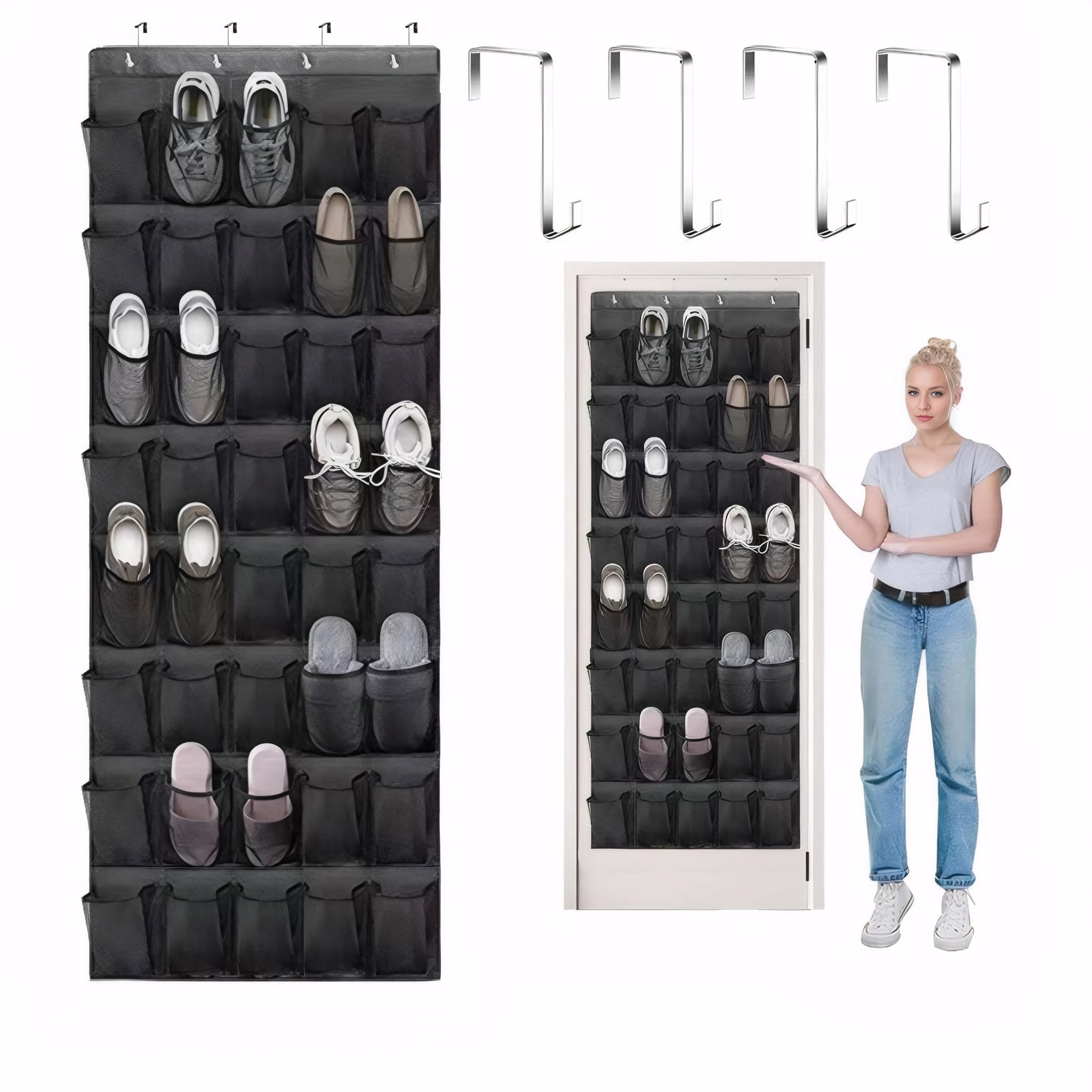 Over the Door Shoe Organizer with 40 Large Clear Mesh Pockets - Hanging Shoe Rack for Entryway, Bedroom, Bathroom & Pantry - Perfect for Organizing Shoes, Accessories & Small Items in Small Spaces