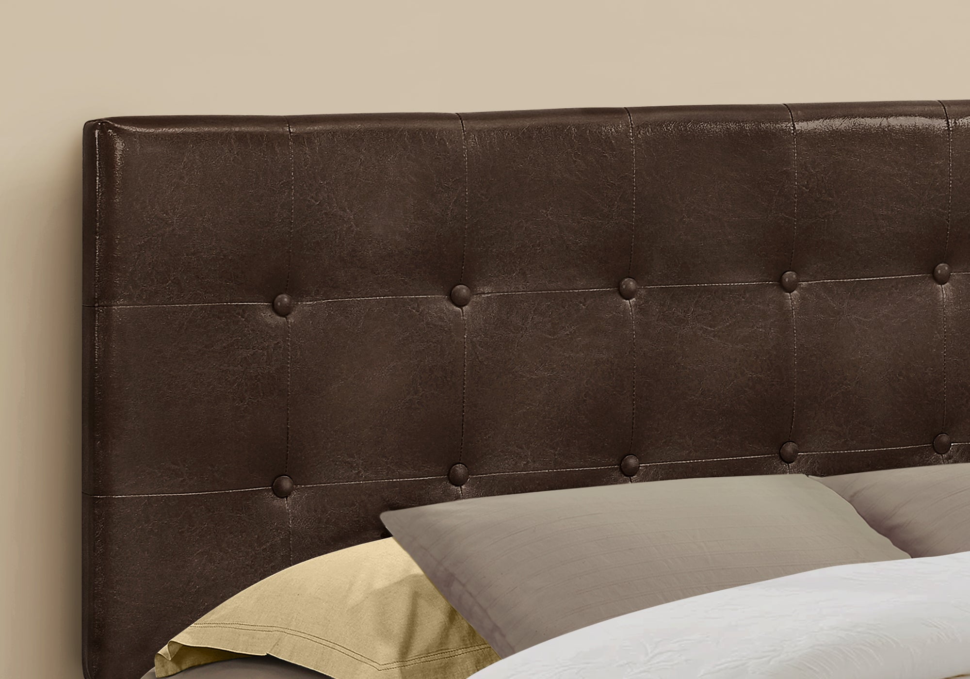 Queen Size Brown Faux Leather Headboard - Modern Upholstered Bed Frame for Master Bedroom, Guest Room & Dorm Decor