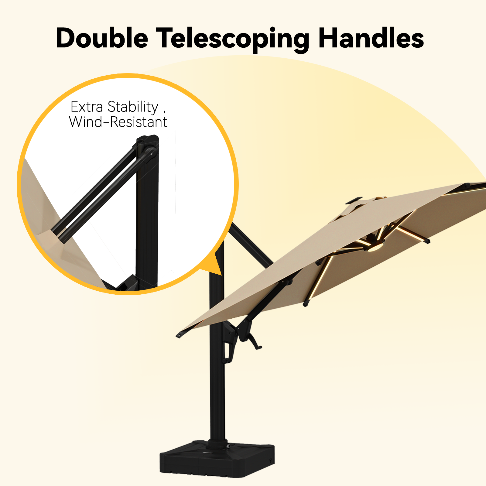 EROMMY 10ft x 10ft LED Cantilevered Patio Umbrella in Brown - Perfect for Outdoor Dining, Poolside Lounging & Backyard Relaxation