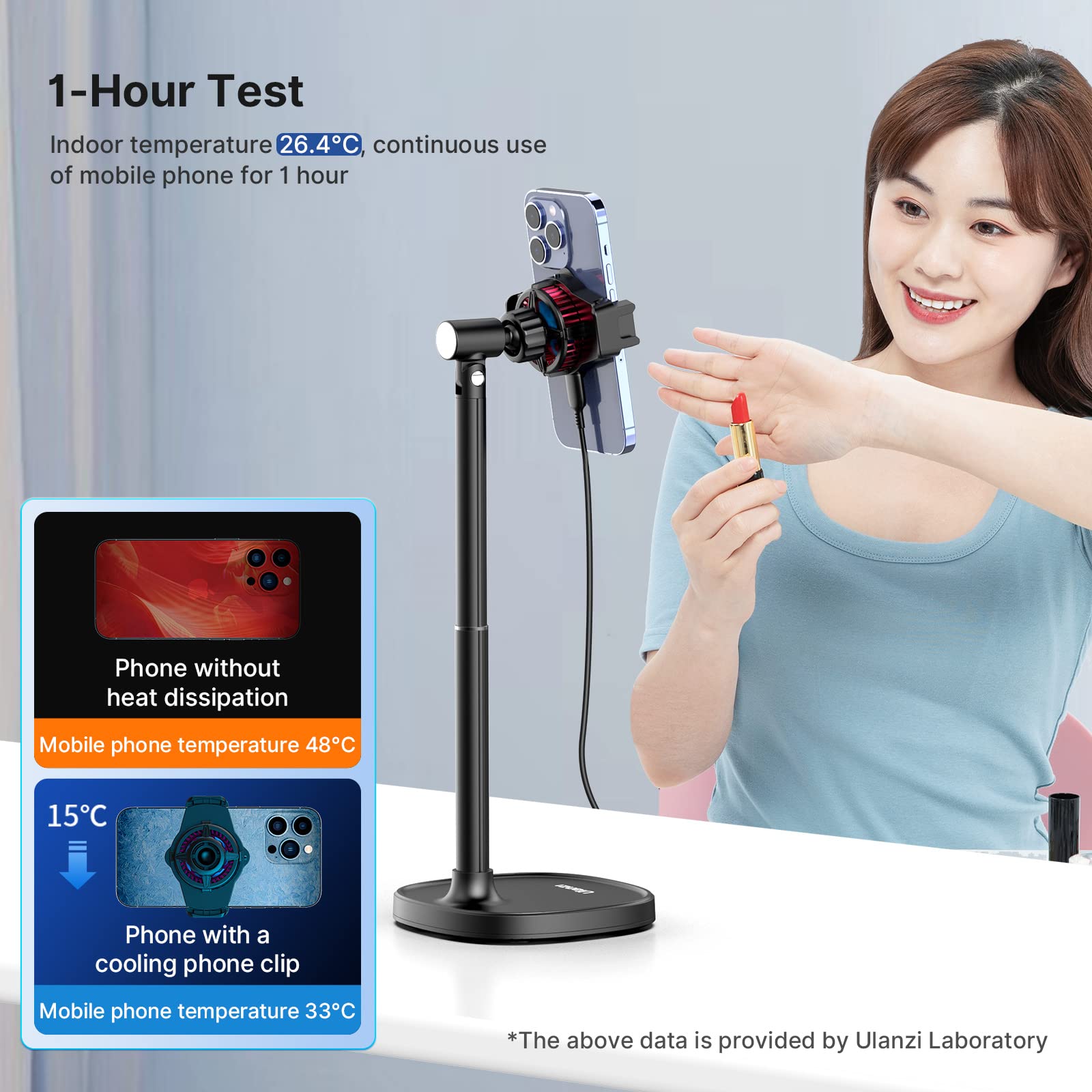 ULANZI SK-06 Adjustable Phone Stand with Cooling Fan - Universal Desktop Phone Holder for iPhone & Android - Perfect for Live Streaming, Gaming & Video Calls