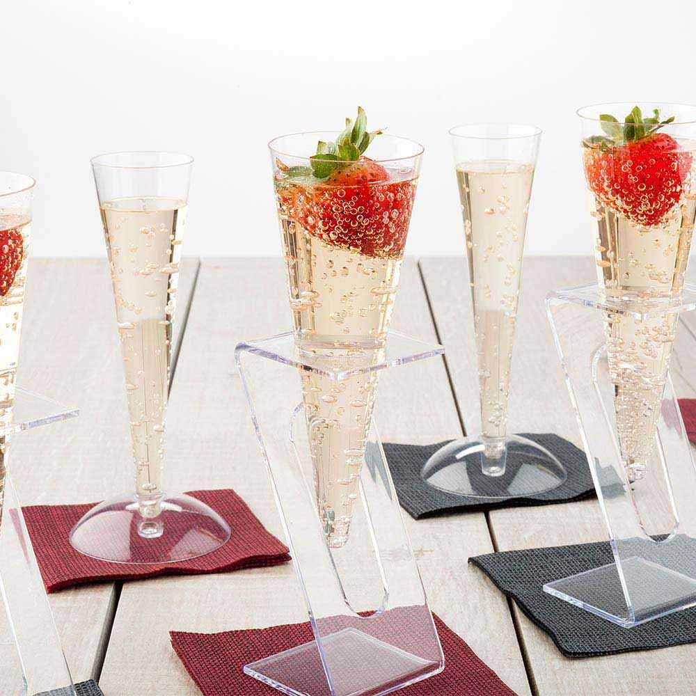 Disposable Acrylic Champagne Flute Stands for 2.5oz & 4oz Glasses - Clear Sturdy Party Toasting Holders (Flutes Sold Separately) - Perfect for Weddings, Bridal Showers & Mimosa Bars