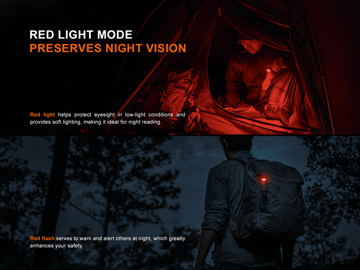 Fenix SW05R RED Clip On Flashlight with Red Light - Compact Tactical Light for Camping, Hiking, Emergency & Night Use