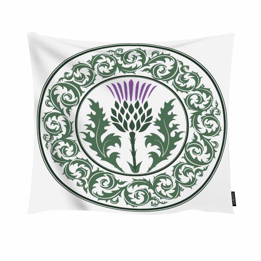 HOSNYE Green Thistle Flower Tapestry - 90 x 60 Inch Scottish Heraldic Decor with Round Curl Leaves for Bedroom, Living Room, Wall Hanging - Perfect for Bohemian Home Decor & Celtic Theme Rooms