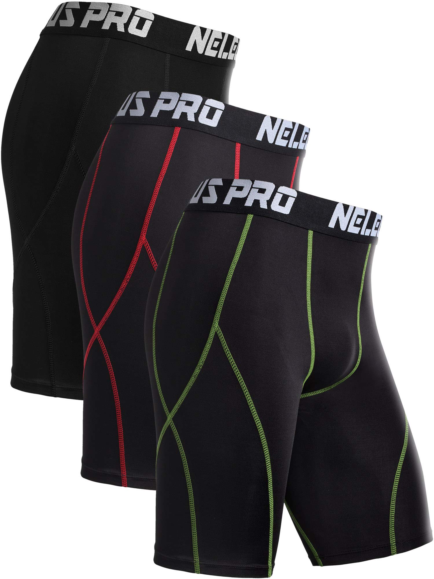 NELEUS Men's Compression Shorts 3-Pack - Moisture Wicking, Breathable & Anti-Chafing Workout Shorts for Running, Gym & Sports