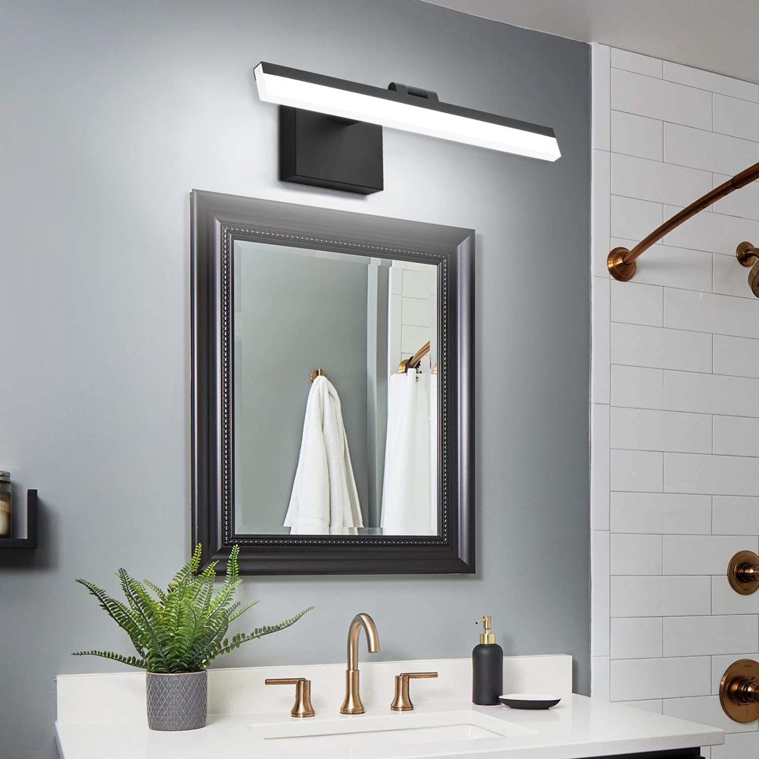 SOLFART 18 Inch Dimmable Vanity Lights for Bathroom - Black Modern Wall Light Fixture Over Mirror, Perfect for Bathroom Makeup, Shaving and Grooming