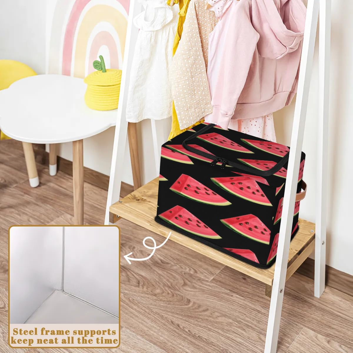 Watermelon Pattern Foldable Storage Bins with Zipper Lid - 2 Pack Fabric Storage Baskets for Clothes, Blankets, Toys | Collapsible Closet Organizer with Handles | Perfect for Bedroom, Nursery, and Playroom Organization