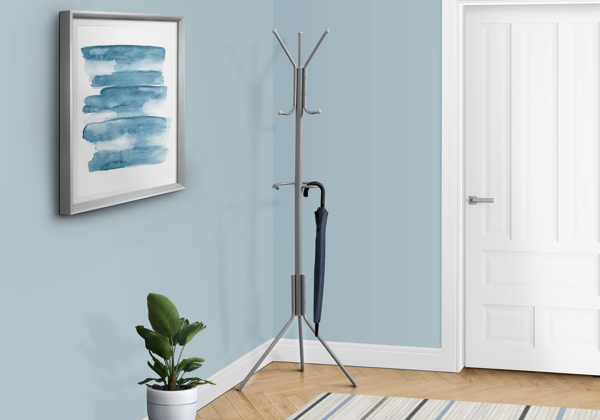 Silver Metal Coat Rack 68 Inch Tall - Space Saving Entryway Organizer for Hats, Jackets & Bags | Perfect for Hallway, Bedroom or Closet Storage