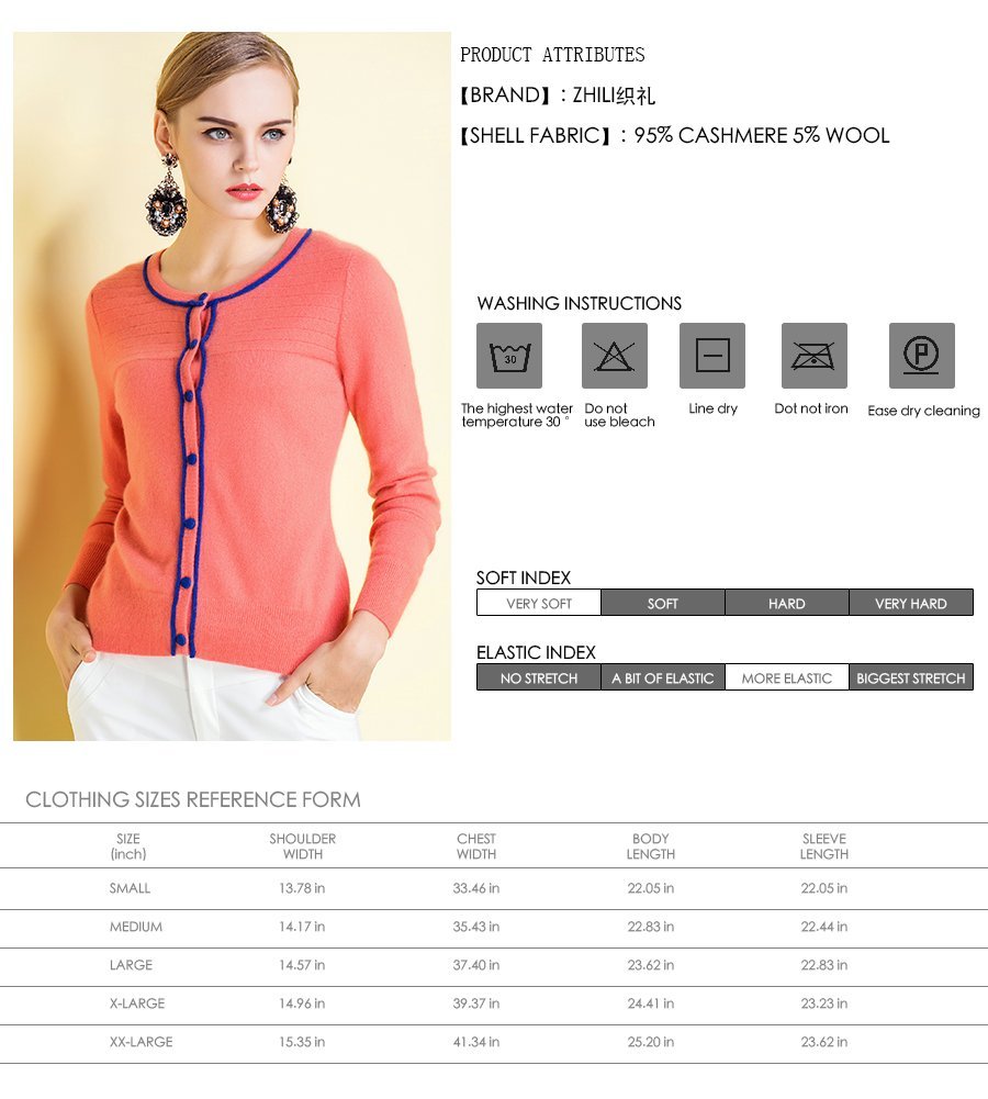 Zhili Women's 100% Cashmere Button Front Long Sleeve Crewneck Cardigan Sweater | Soft Warm Winter Knitwear | Perfect for Office, Dating & Casual Outfits