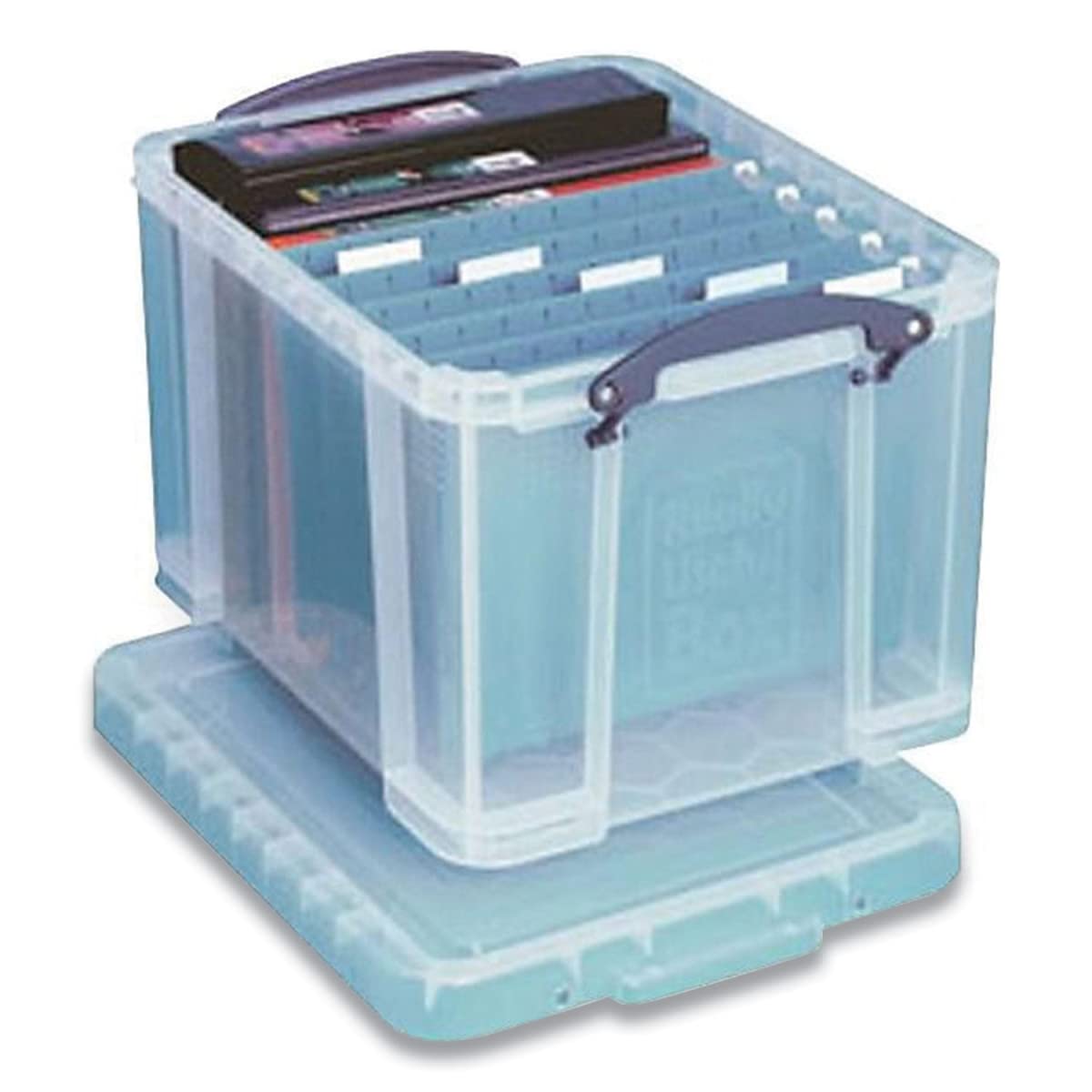 Really Useful Stackable File Storage Box - 14.5x18.5x12.75 Inches - Clear Plastic Organizer with Blue Accents for Legal Documents, Office Files & Home Organization