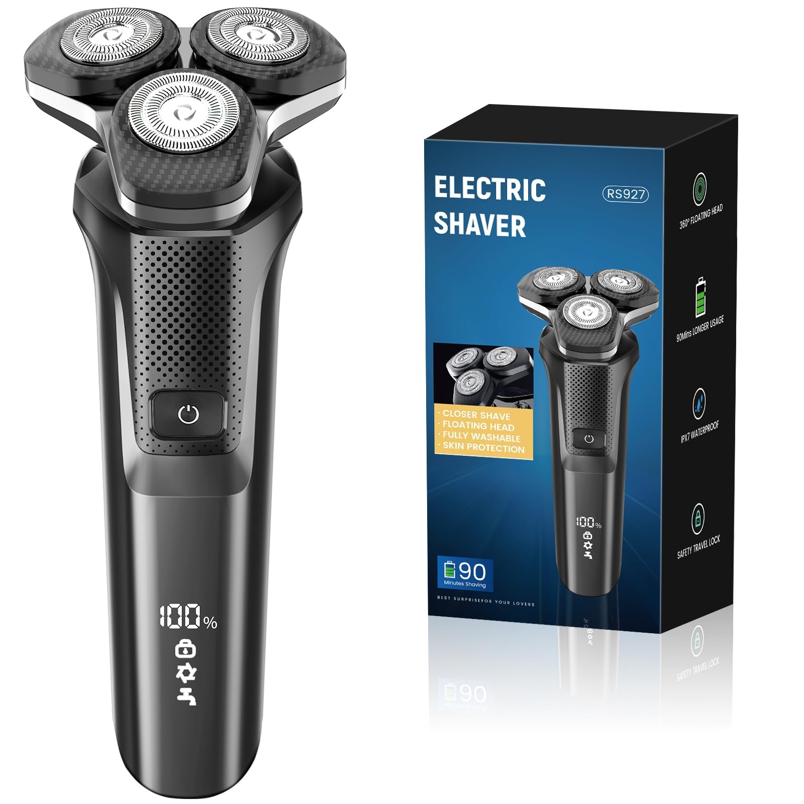 Bazivve Electric Razor for Men - Rechargeable Wet & Dry Shaver with Pop-Up Trimmer, Cordless & IPX7 Waterproof - Perfect for Travel, Gym & Daily Shaving (Black)