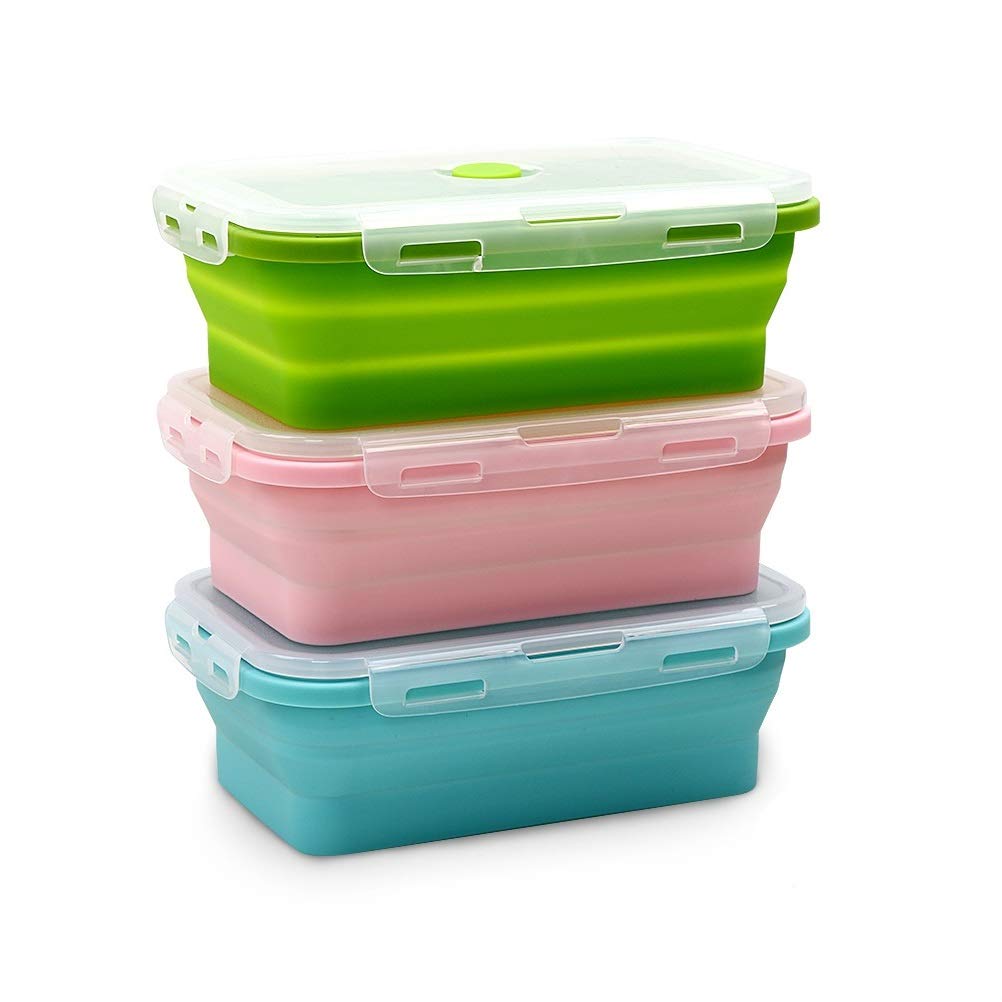 3-Pack Collapsible Silicone Food Storage Containers with Lids (800ml) - Microwave, Freezer & Dishwasher Safe Meal Prep Containers for Lunch, Leftovers & On-the-Go Snacks