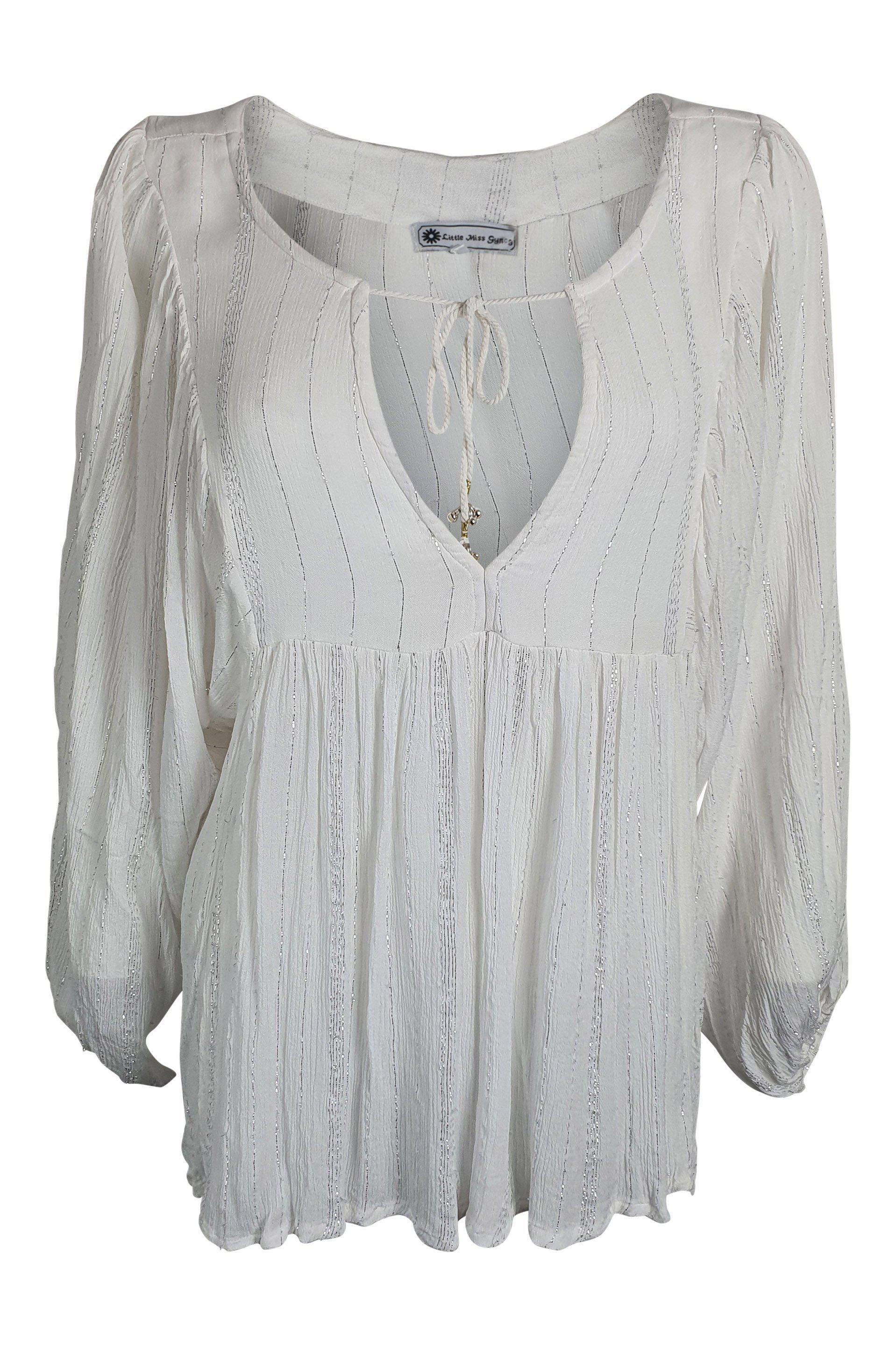LITTLE MISS GYPSY White Tie Front Blouse for Women - Elegant Garden Party Top (S/M) | Perfect for Summer Weddings, Brunch Dates & Outdoor Events
