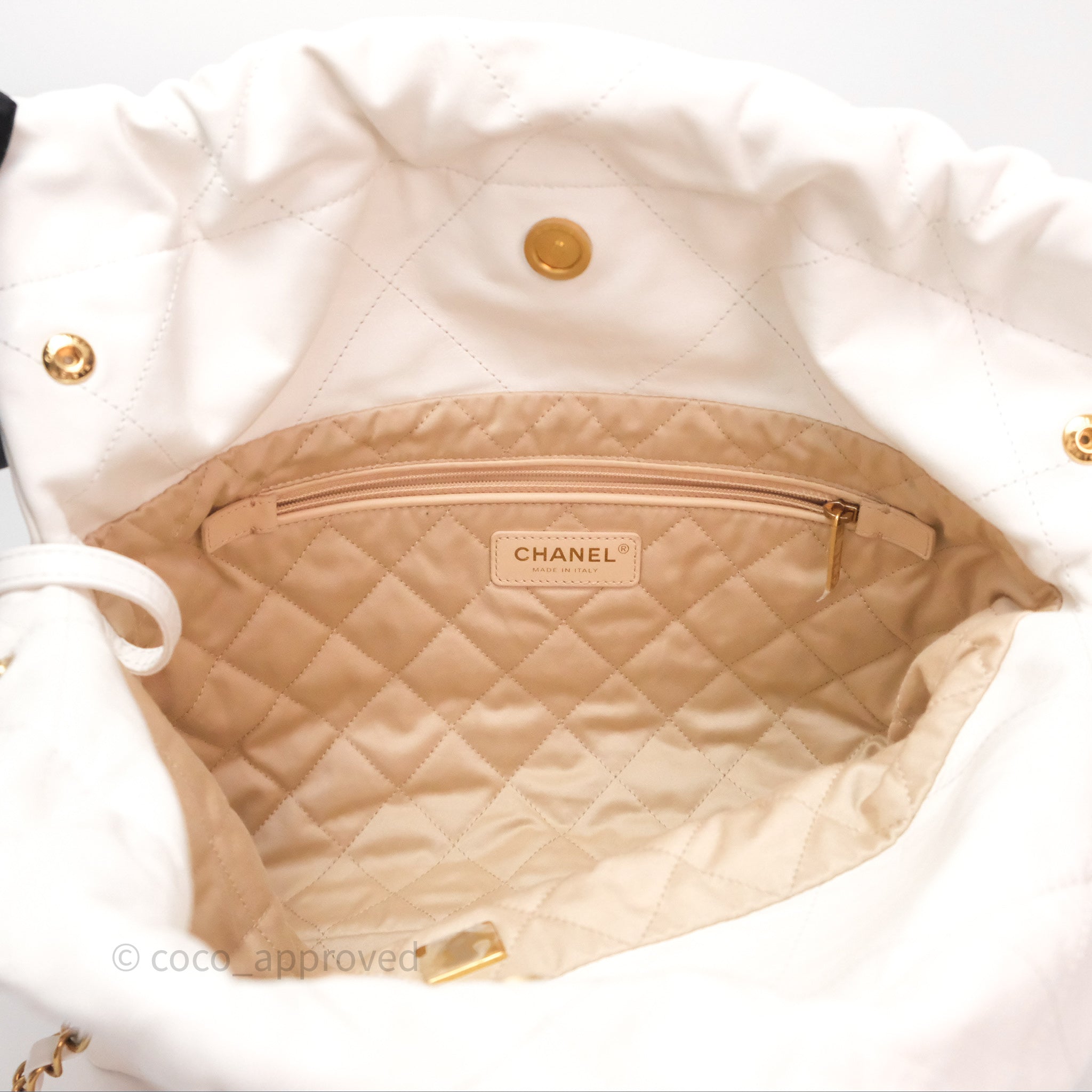 Chanel 22 Small White Shiny Calfskin Bag with Aged Gold Hardware - Luxury Crossbody Purse for Women, Perfect for Date Night & Special Occasions