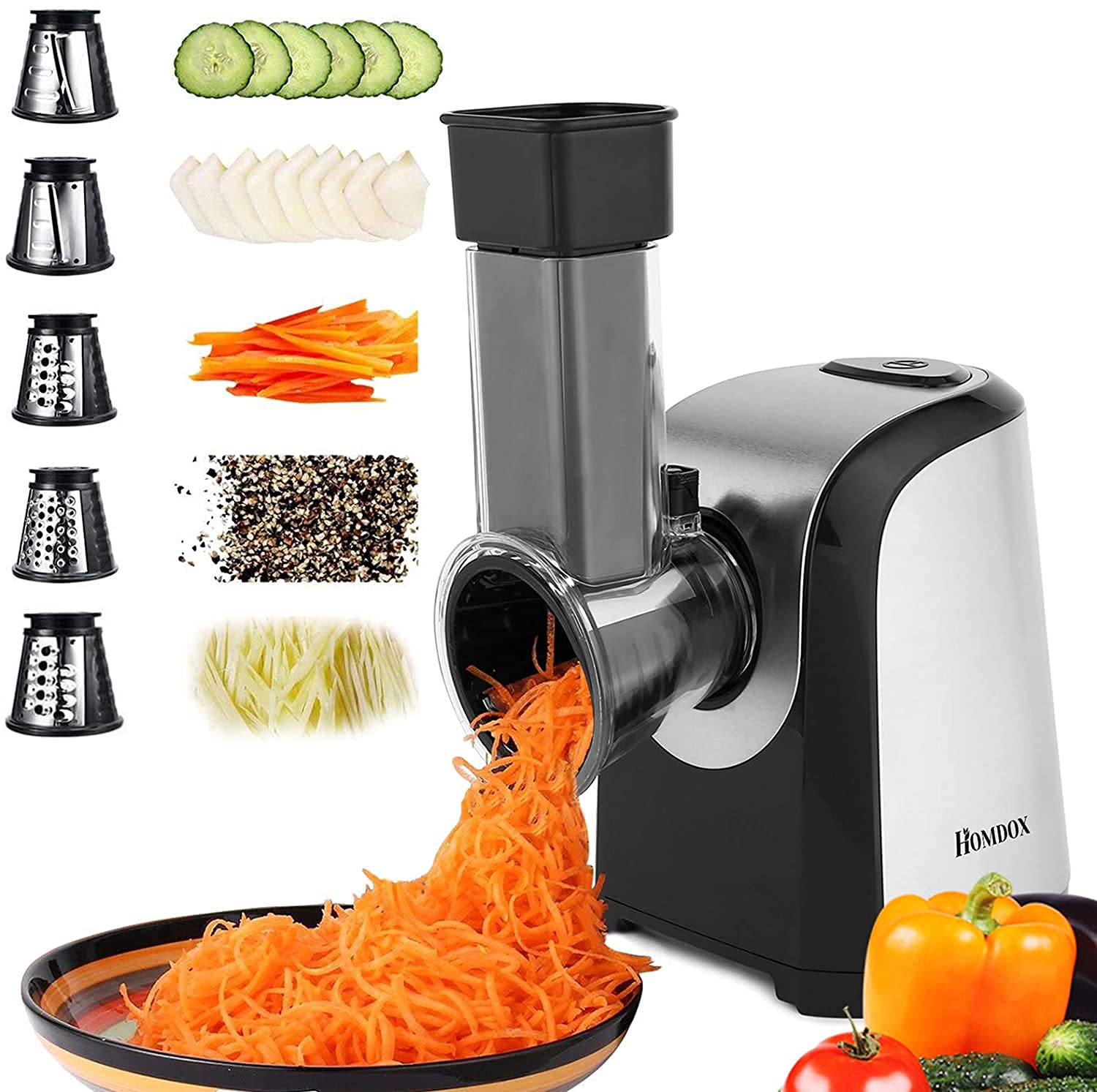 Professional 150W Electric Cheese Grater & Food Slicer - One-Touch Control Shredder, Chopper with 5 Free Attachments for Fruits, Vegetables & Cheese | Perfect for Kitchen, Party Food Prep & Quick Meals
