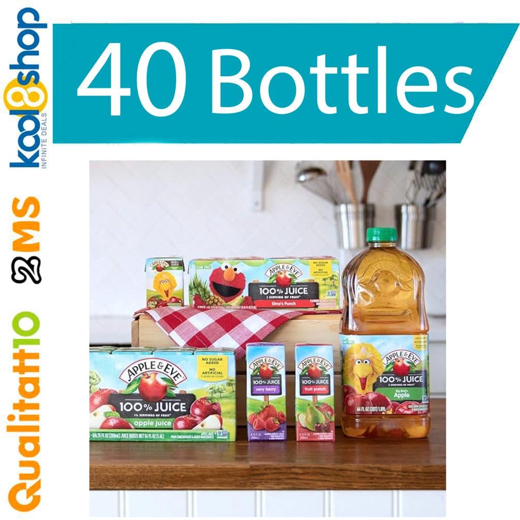 2MS Box - 40 Count 6.75 fl oz 100% Pure Apple Juice for Apple & Eve - Includes Napkins Set - Perfect for School Lunches, Picnics & Healthy Snacking