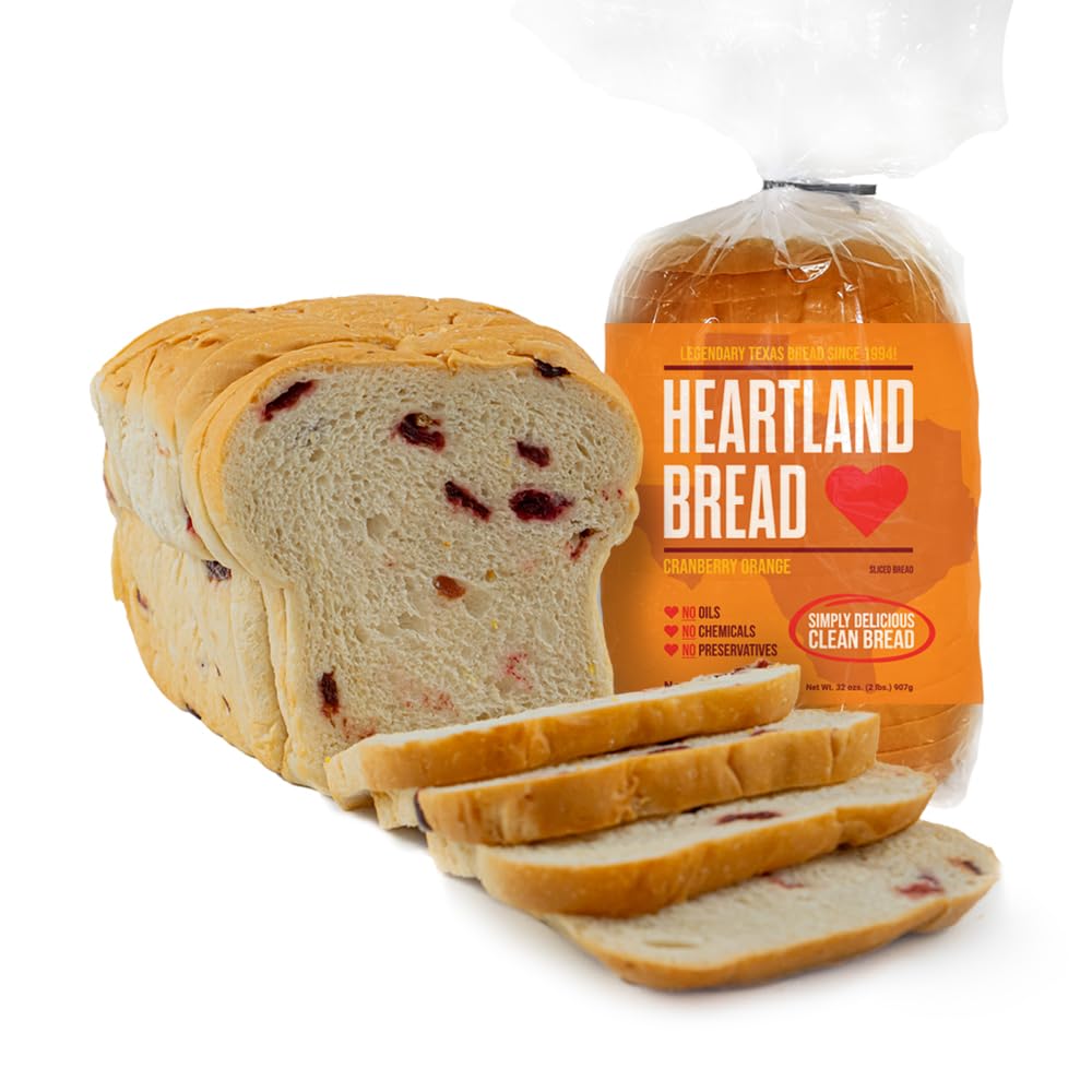 Heartland Bread Organic Cranberry Orange Sliced Bread - No Fats, Oils, Chemicals or Preservatives - 100% Natural Homemade Taste - 32oz Loaf - Perfect for Breakfast, Snacks & Holiday Gatherings