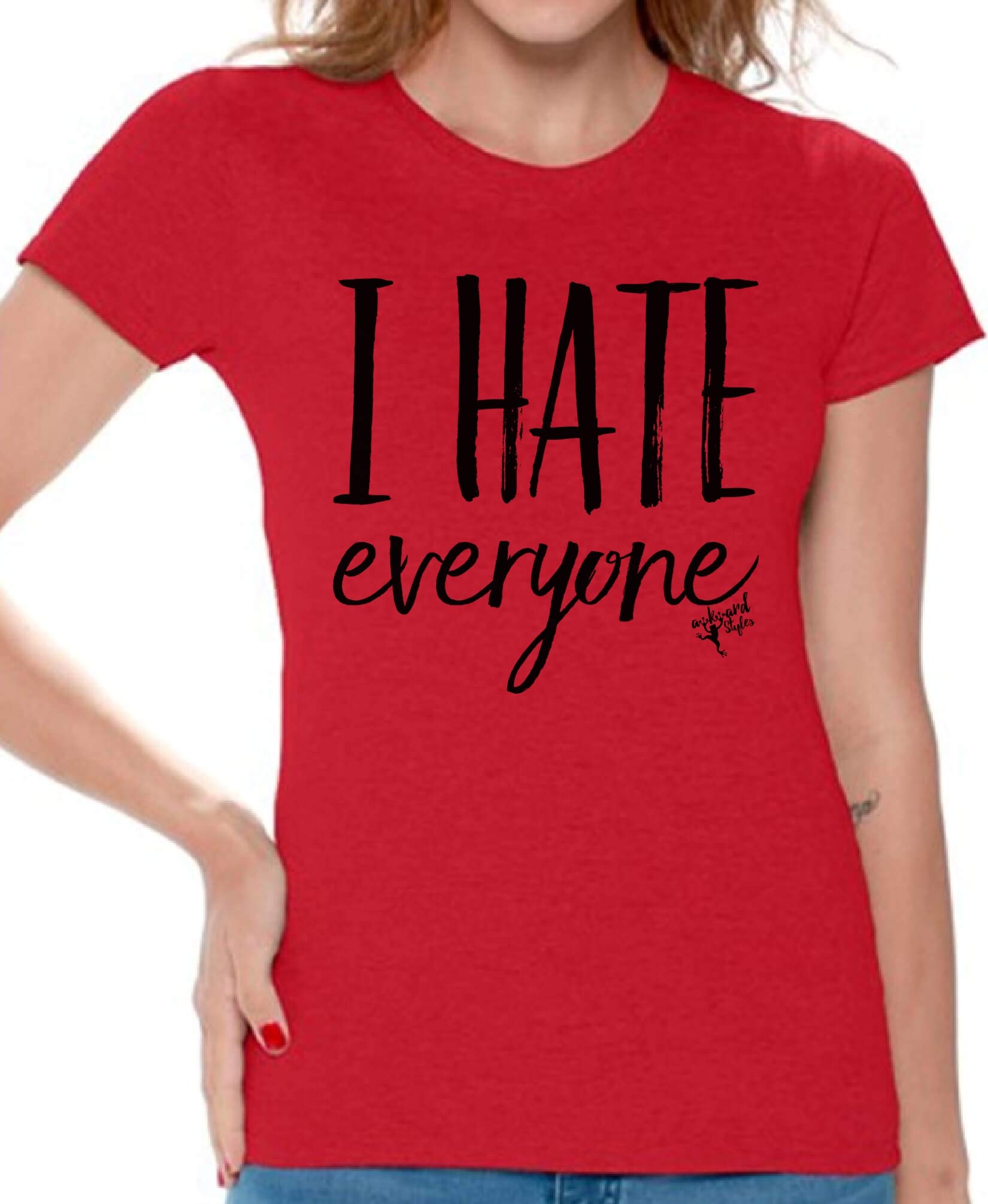Awkwardstyles Women's I Hate Everyone T-Shirt - Funny Loner Graphic Tee for Women - Perfect for Casual Wear, Gifts, and Book Lovers - Comes with Free Bookmark