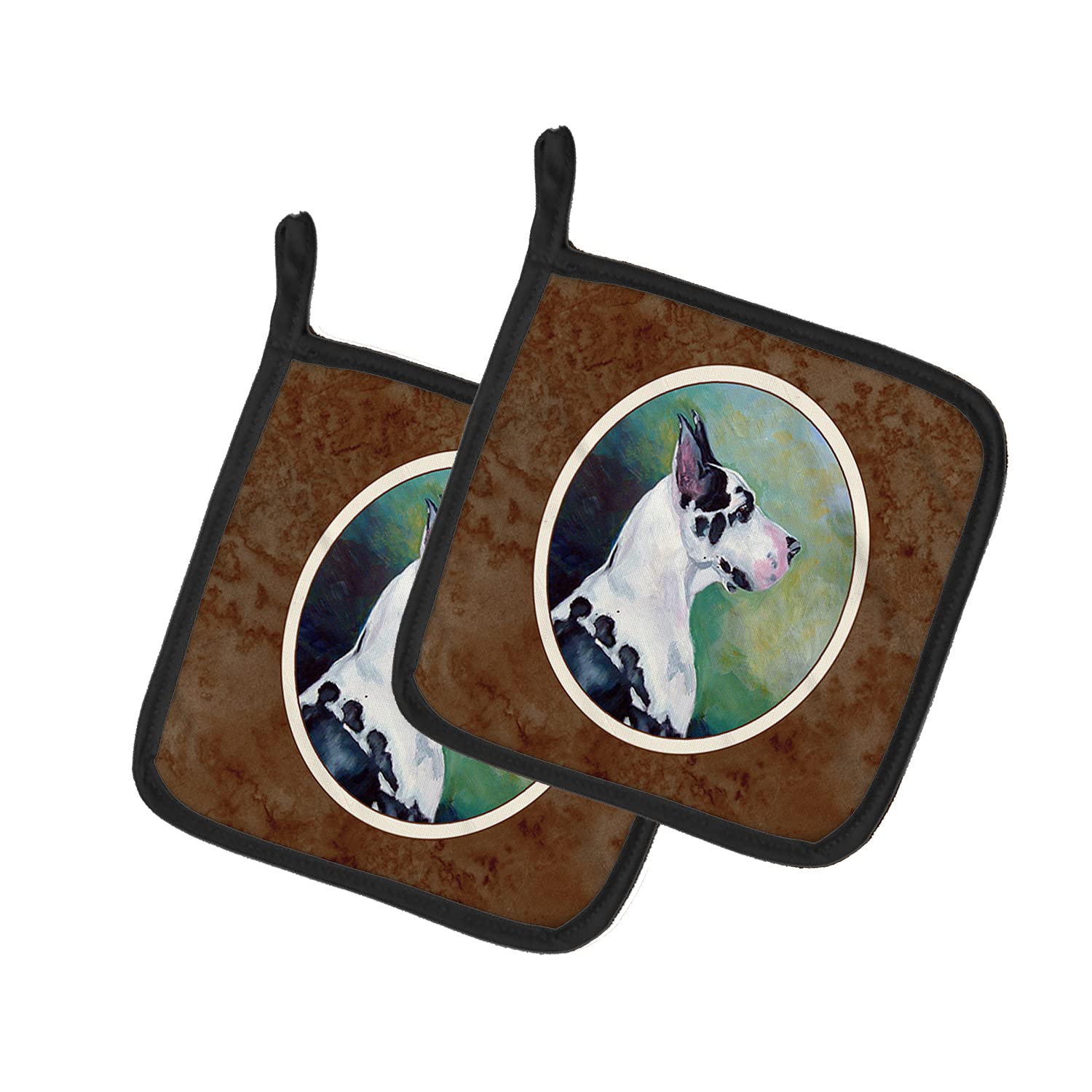Harlequin Great Dane Heat Resistant Pot Holders Set of 2 - 7.5x7.5 Inch Kitchen Oven Mitts for Cooking, Baking, BBQ & Hot Dish Handling - Cute Dog Themed Potholders for Home Kitchen & Gift Giving