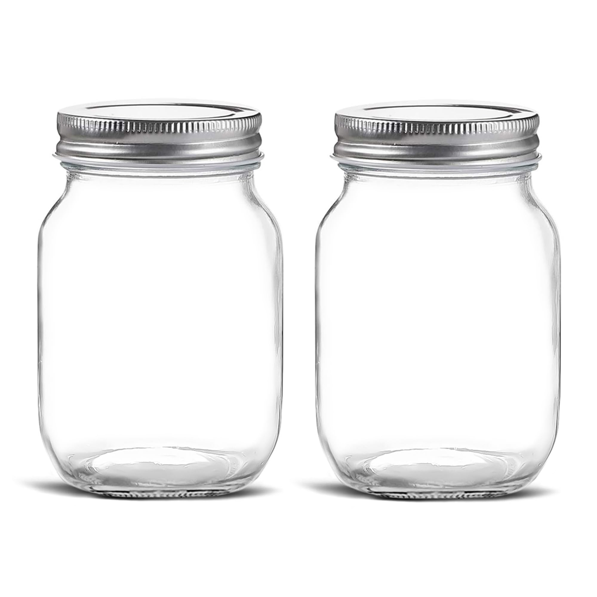 16 oz Clear Glass Mason Jars with Silver Lids - 2 Pack Airtight Food Storage Containers for Canning, Dry Foods, Overnight Oats, Snacks & DIY Crafts | Perfect for Kitchen Pantry Organization & Homemade Jam Preserves