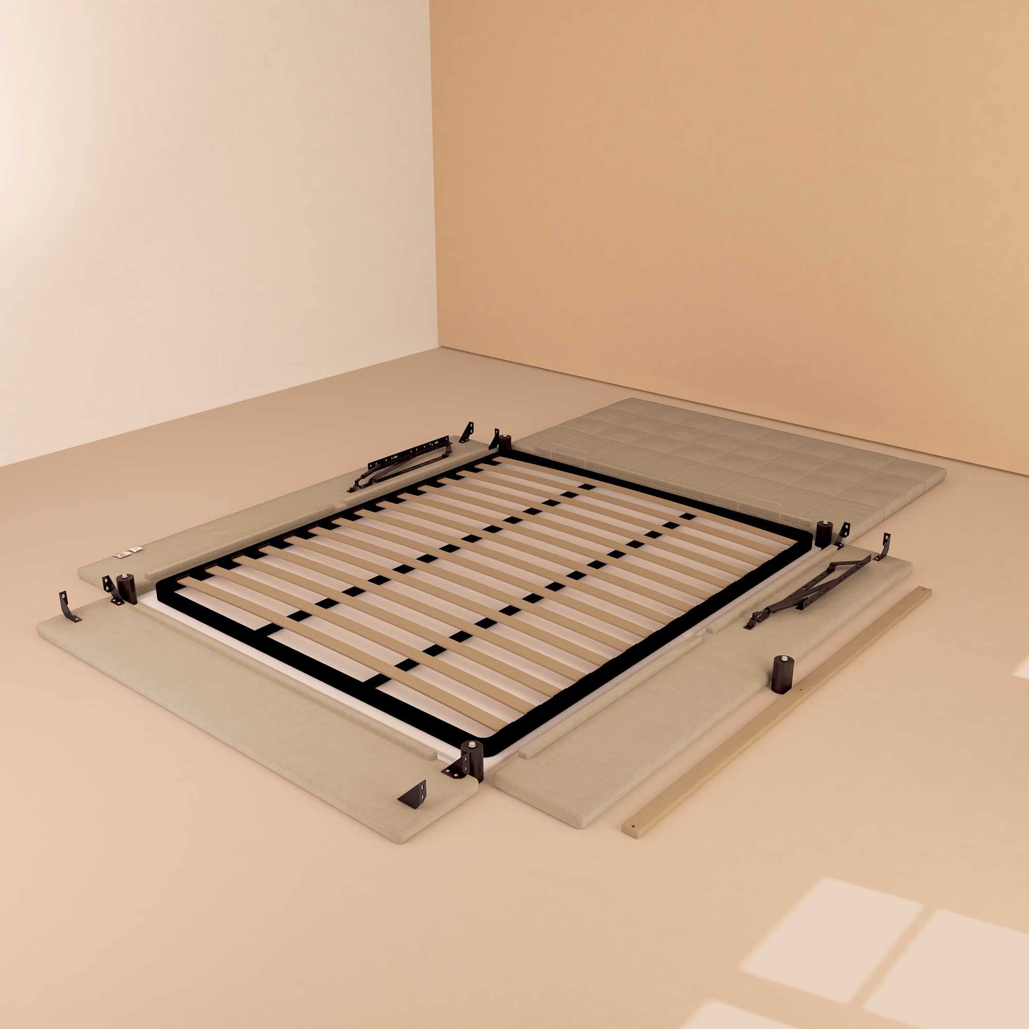 Baldiflex Dublin Fabric Double Bed Frame with Storage, Slatted Base for Single Mattresses, 180x190cm, Elegant Headboard in Taupe Gray - Perfect for Small Bedrooms & Guest Rooms