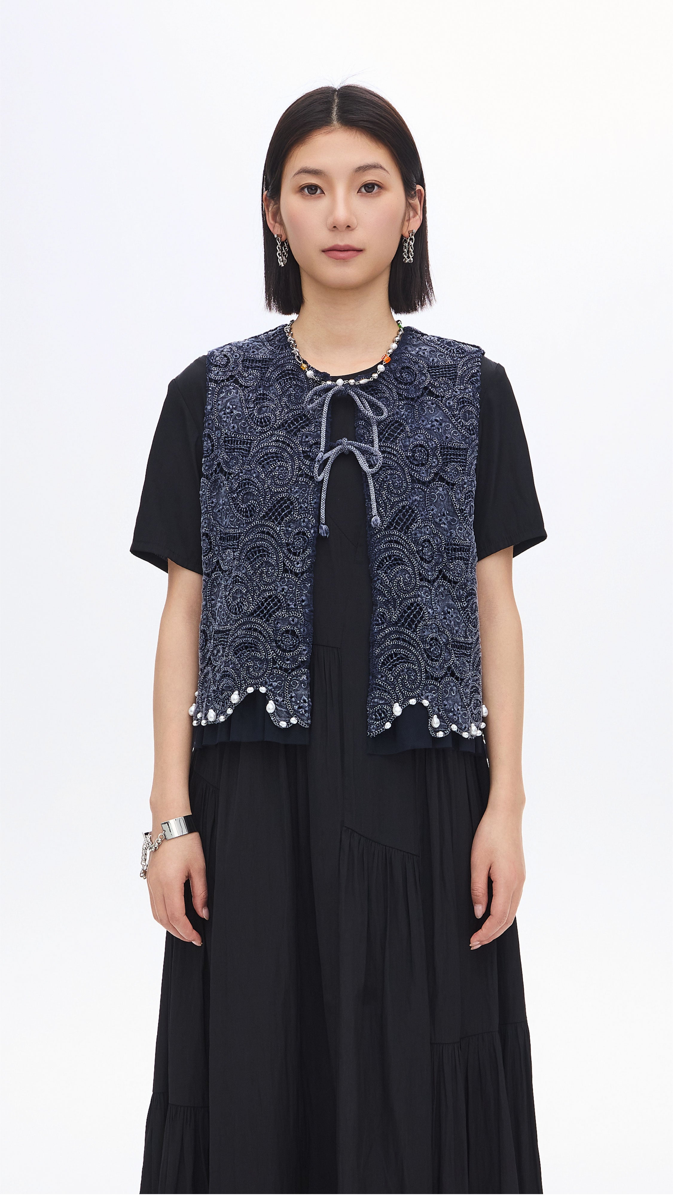 Elegant Cold Dye Lace Waistcoat for Women - Vintage Floral Embroidery Vest - Perfect for Weddings, Parties & Formal Occasions